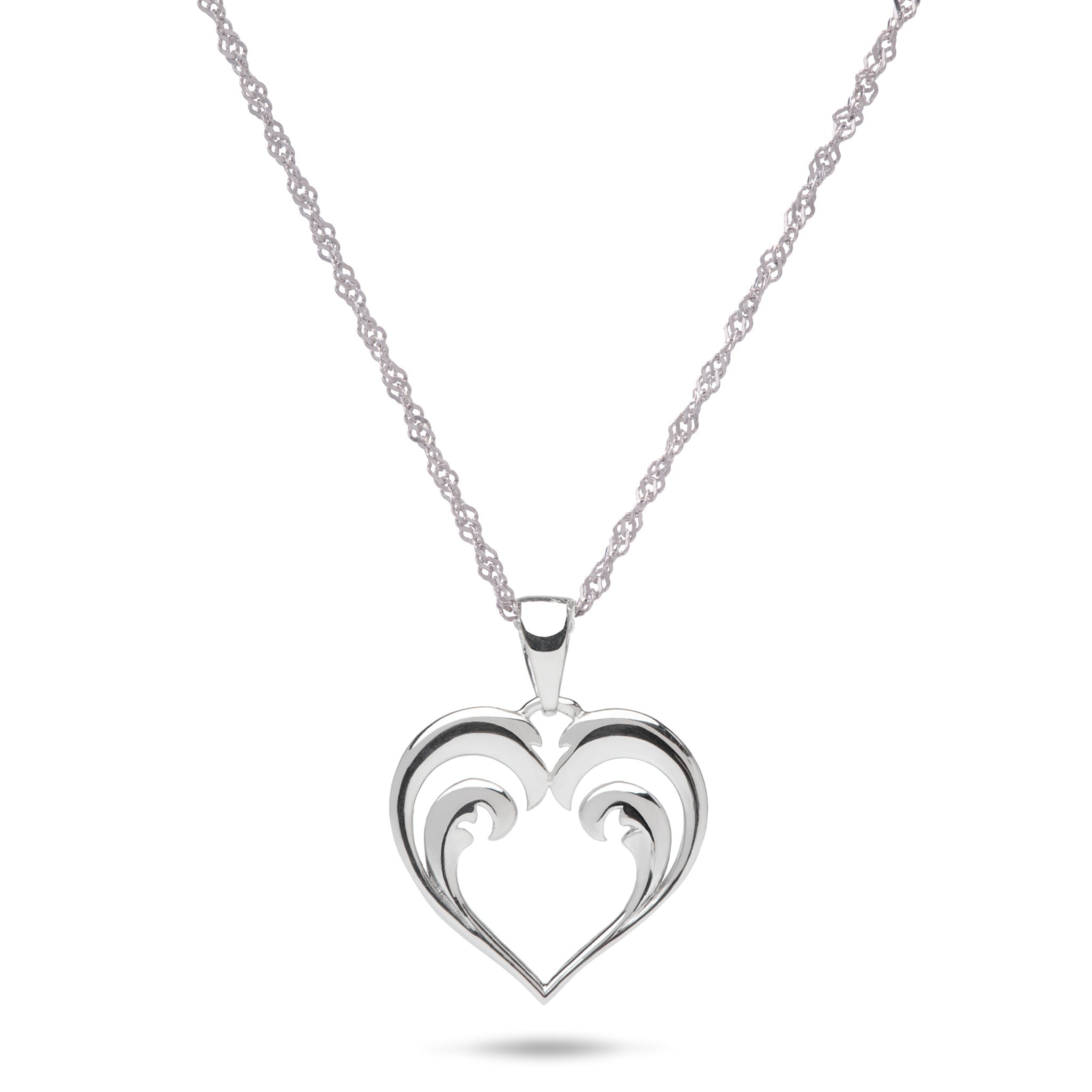18" Nalu Heart Pendant Necklace in Sterling Silver - 15mm