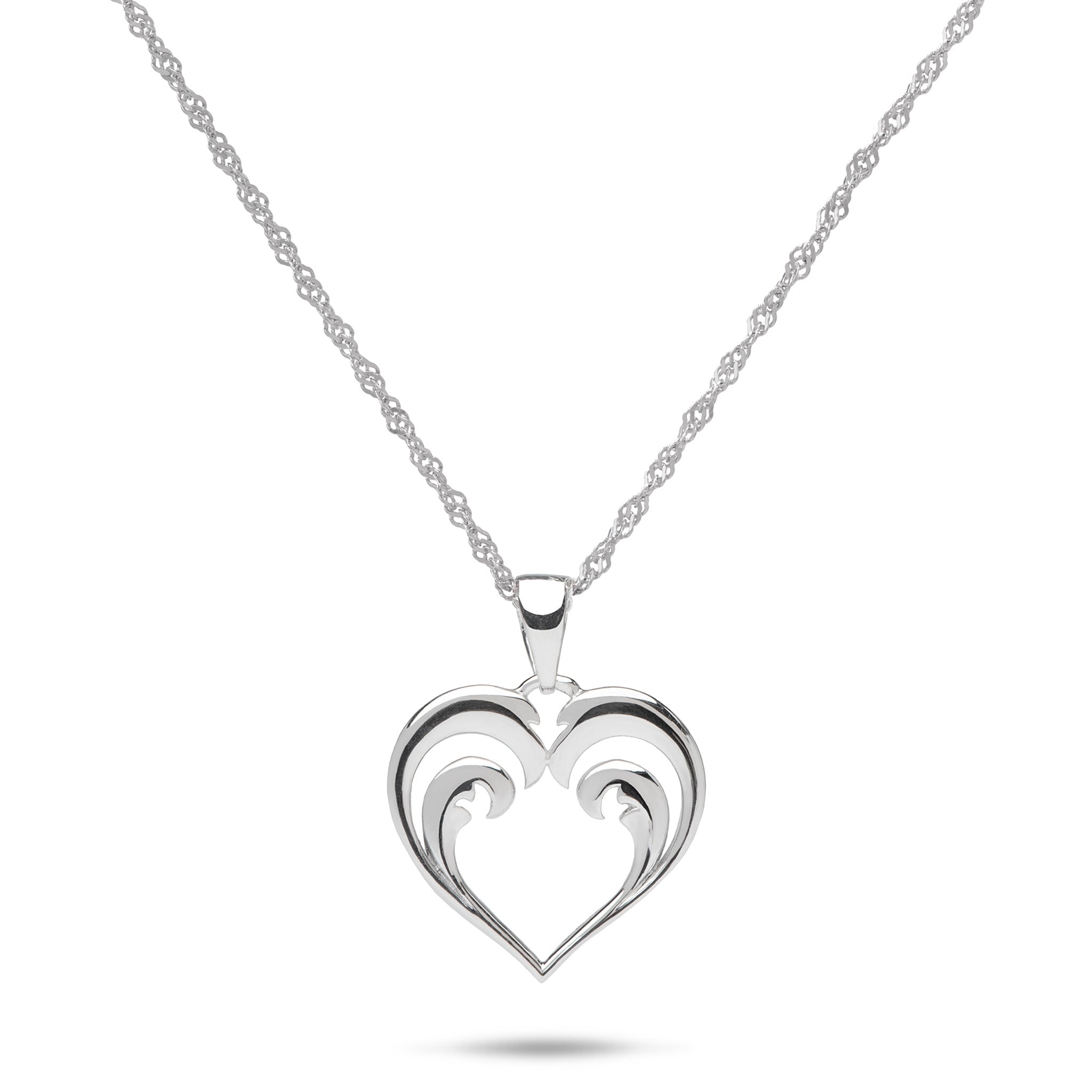 18" Nalu Heart Pendant Necklace in Sterling Silver - 15mm
