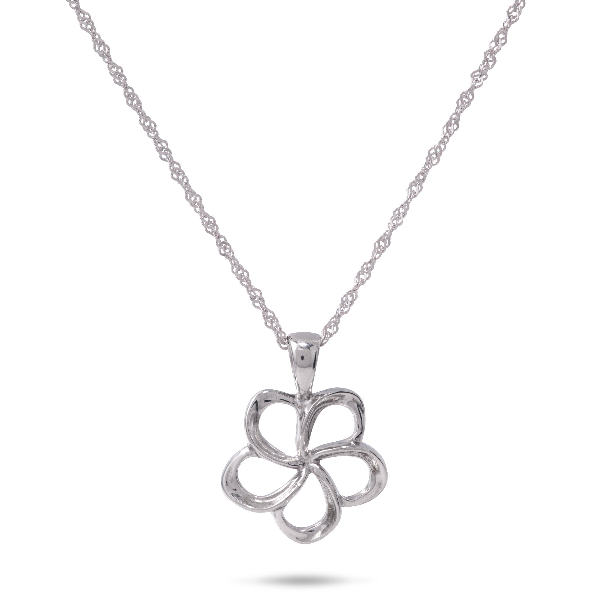 18" Plumeria Pendant Necklace in Sterling Silver - 15mm