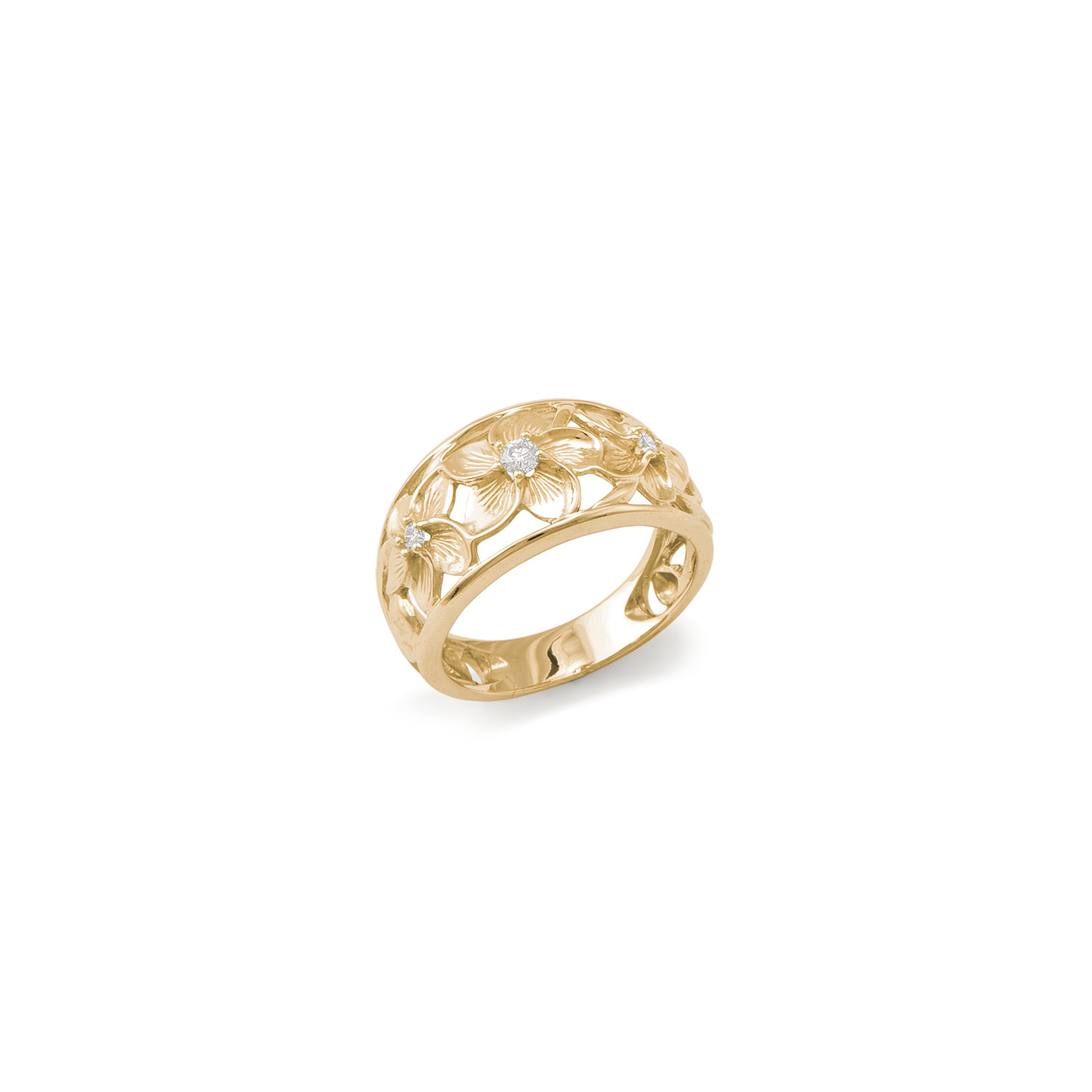 Hawaiian Heirloom Plumeria Ring in Gold with Diamonds - 11mm