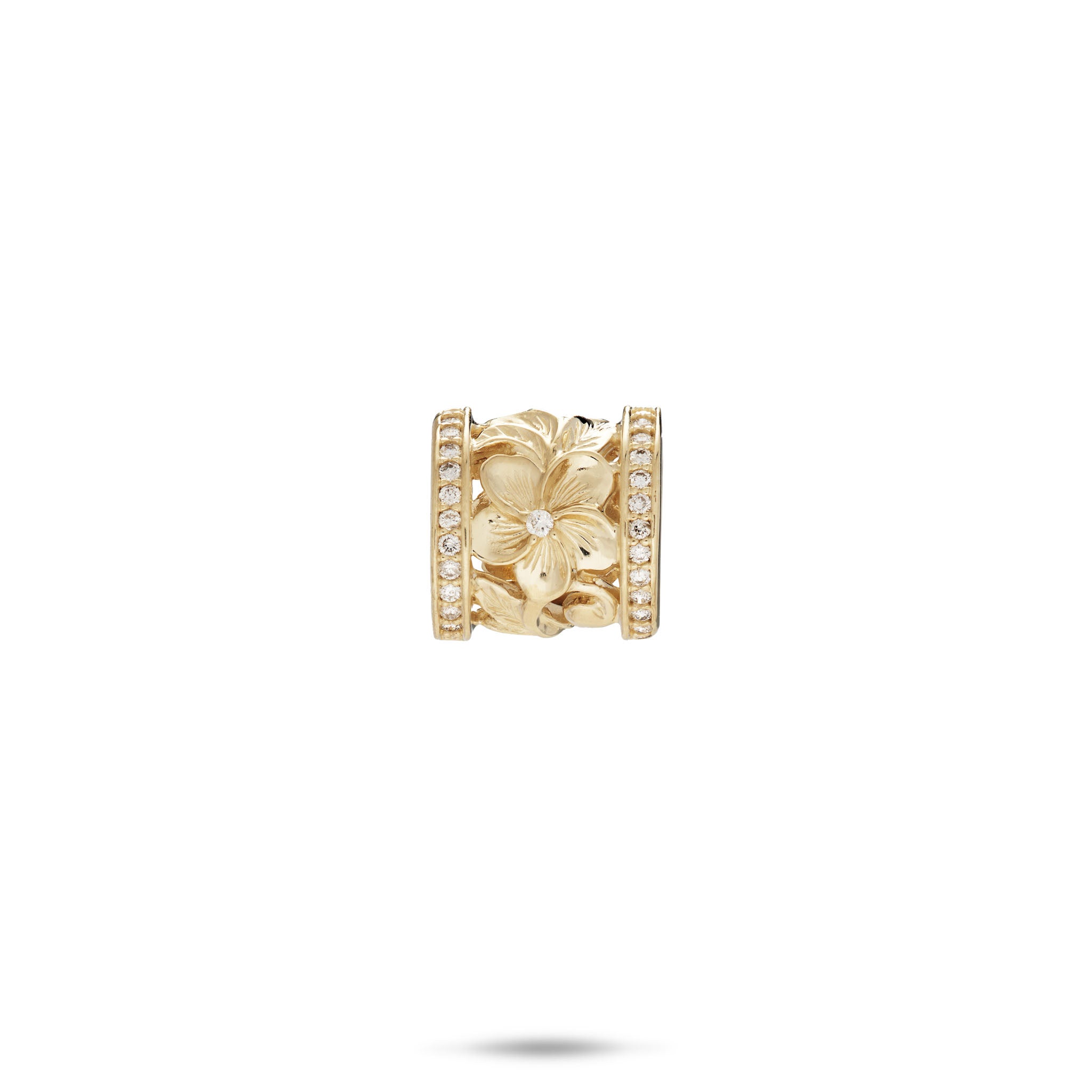 Hawaiian Heirloom Plumeria Barrel Pendant in Gold with Diamonds - 12mm
