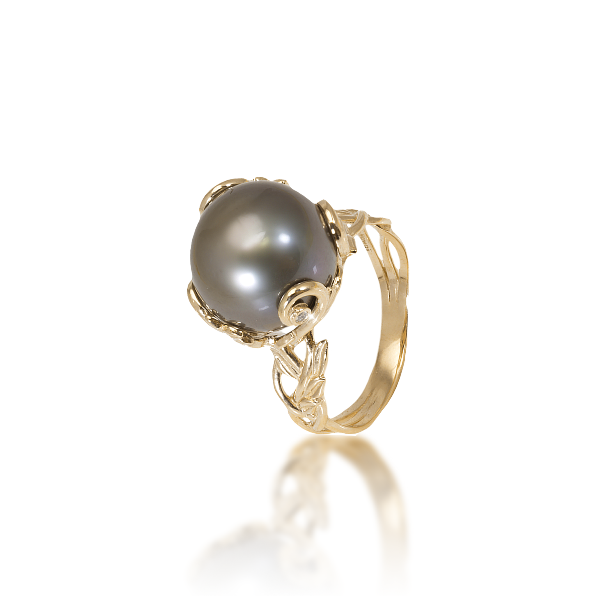 Living Heirloom Tahitian Black Pearl Ring in Gold with Diamonds - 12-13mm