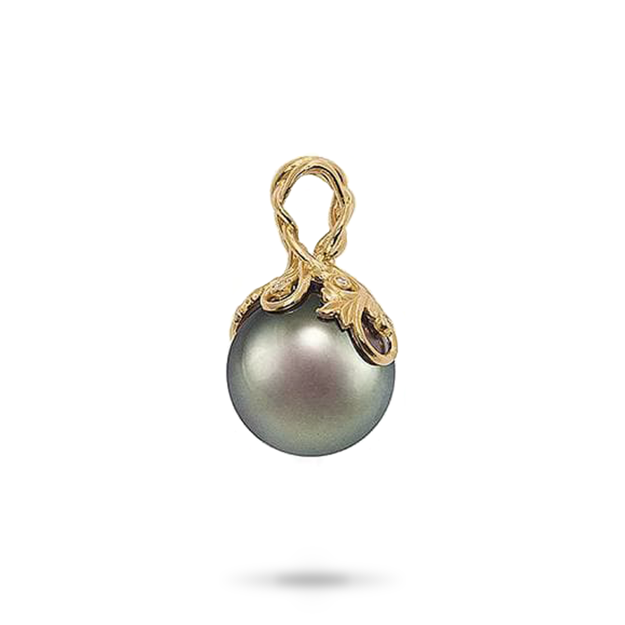 Living Heirloom Tahitian Black Pearl Pendant in Gold with Diamonds - 14-15mm