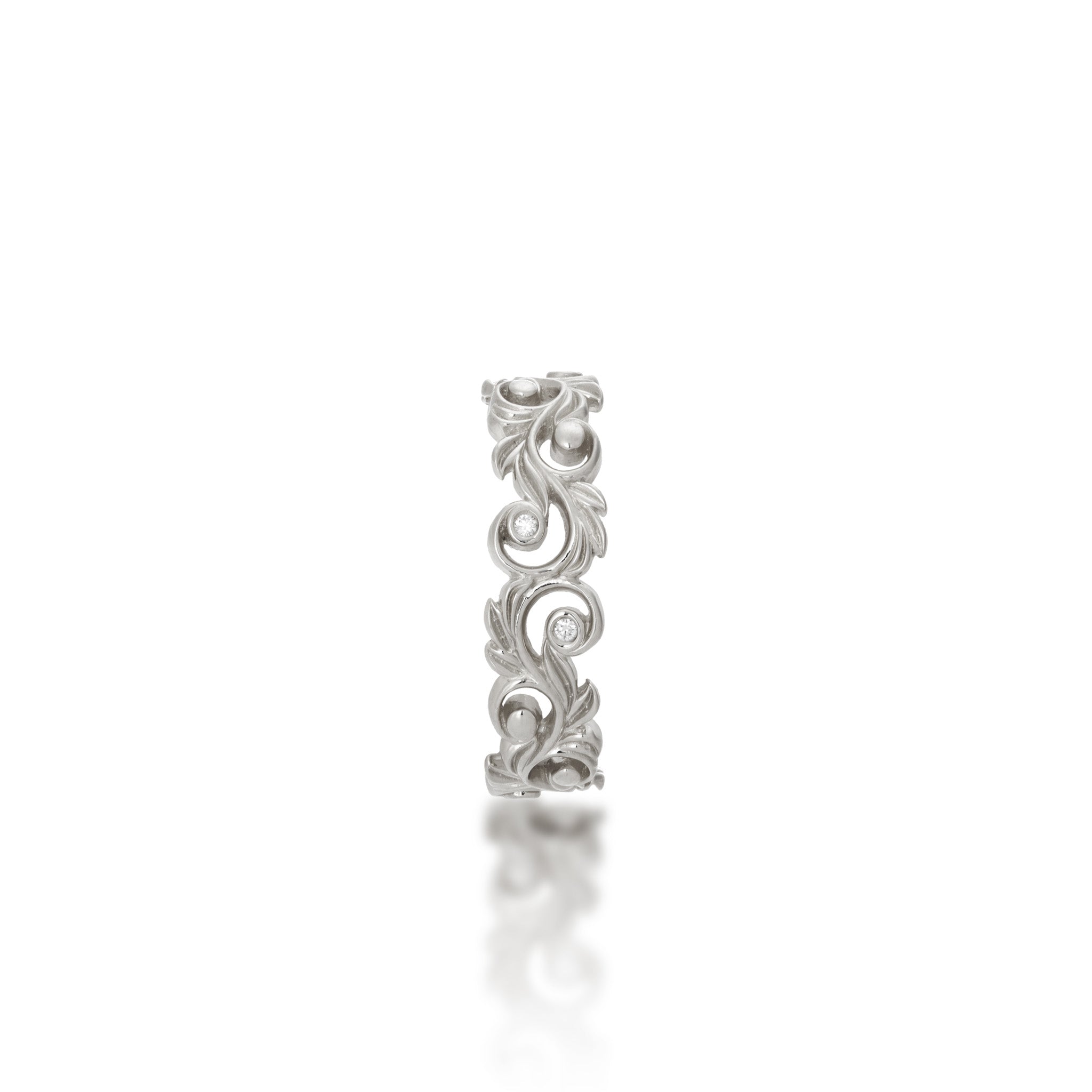 Front view of the 6mm Living Heirloom Ring in White Gold with Diamonds on a white background