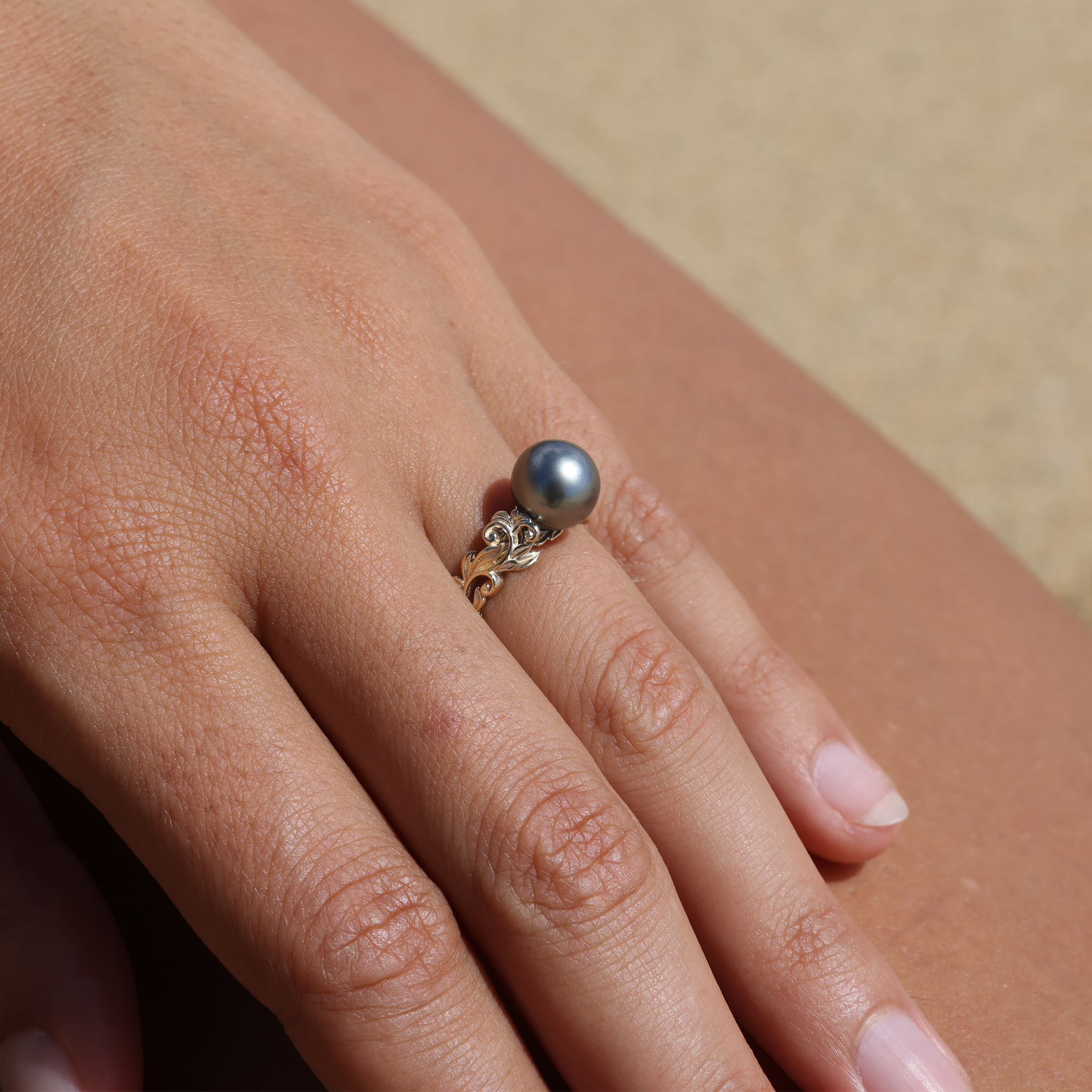 Living Heirloom Tahitian Black Pearl Ring in Gold - 8-9mm