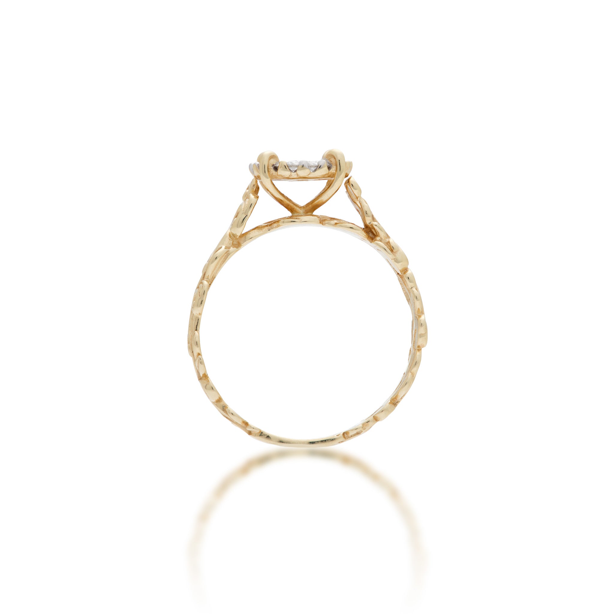 Side view of the Living Heirloom Engagement Ring in Gold with Diamonds on a white background