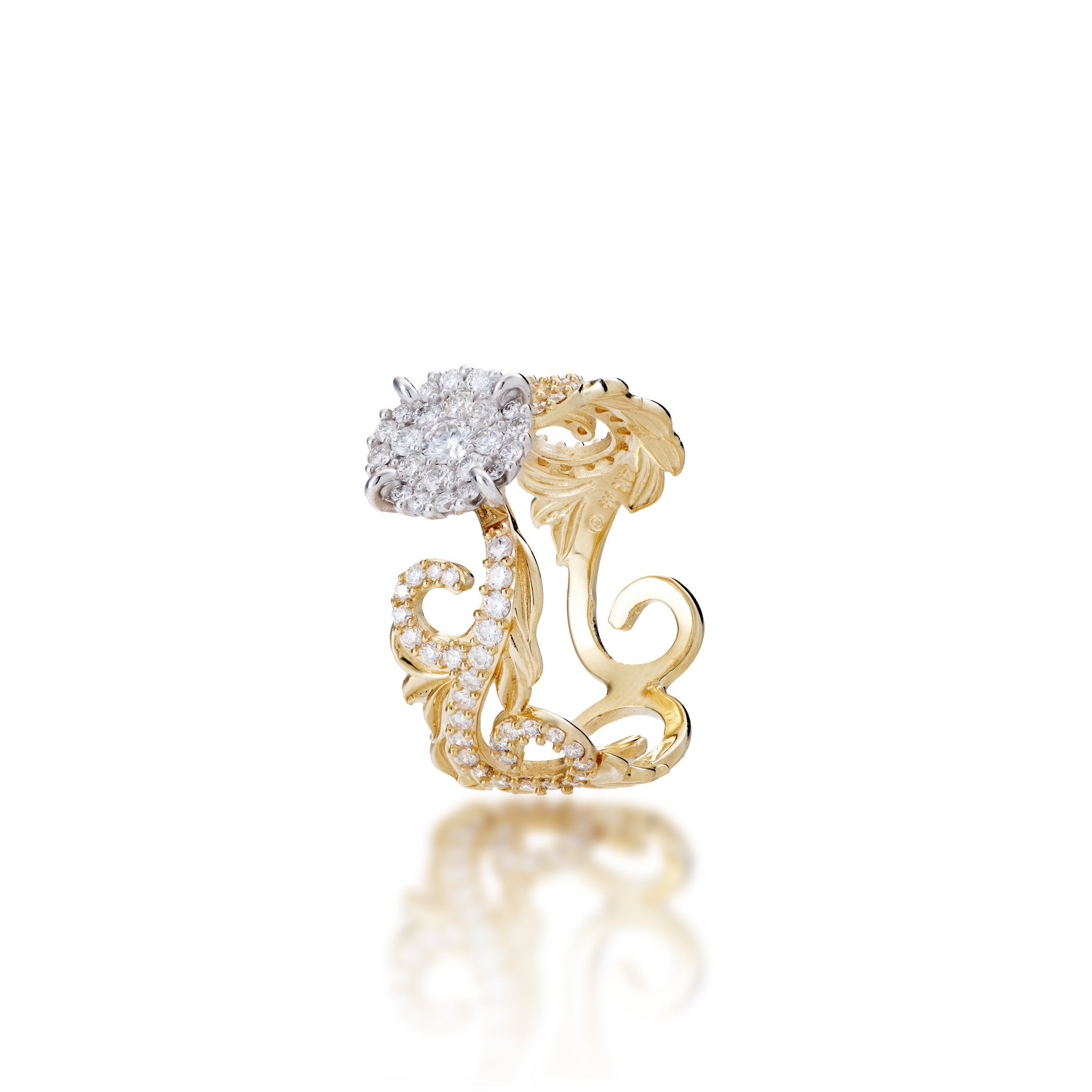 Hawaiian Heirloom Engagement Ring in Two Tone Gold with Diamonds