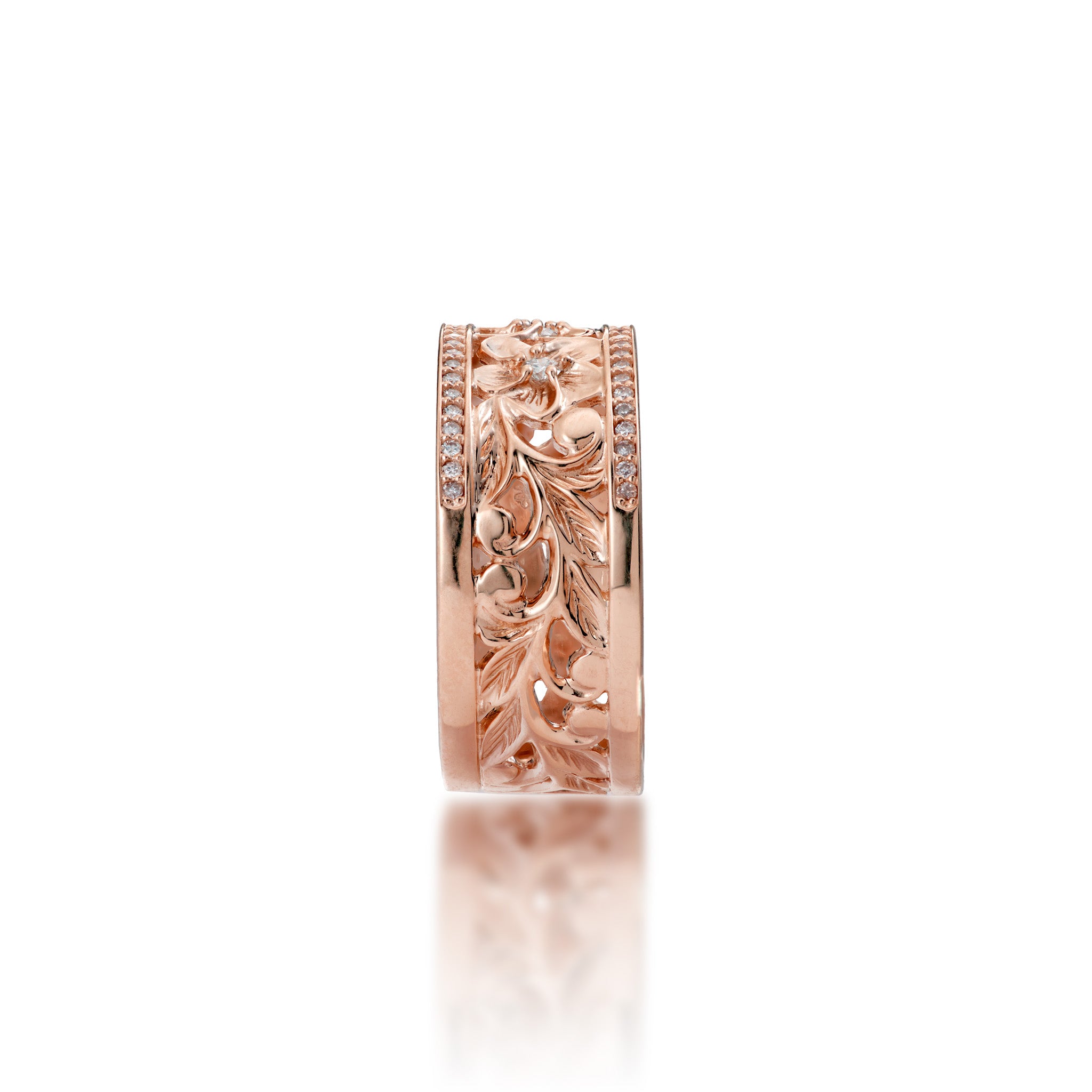 Hawaiian Heirloom Plumeria Ring in Rose Gold with Diamonds - 10mm