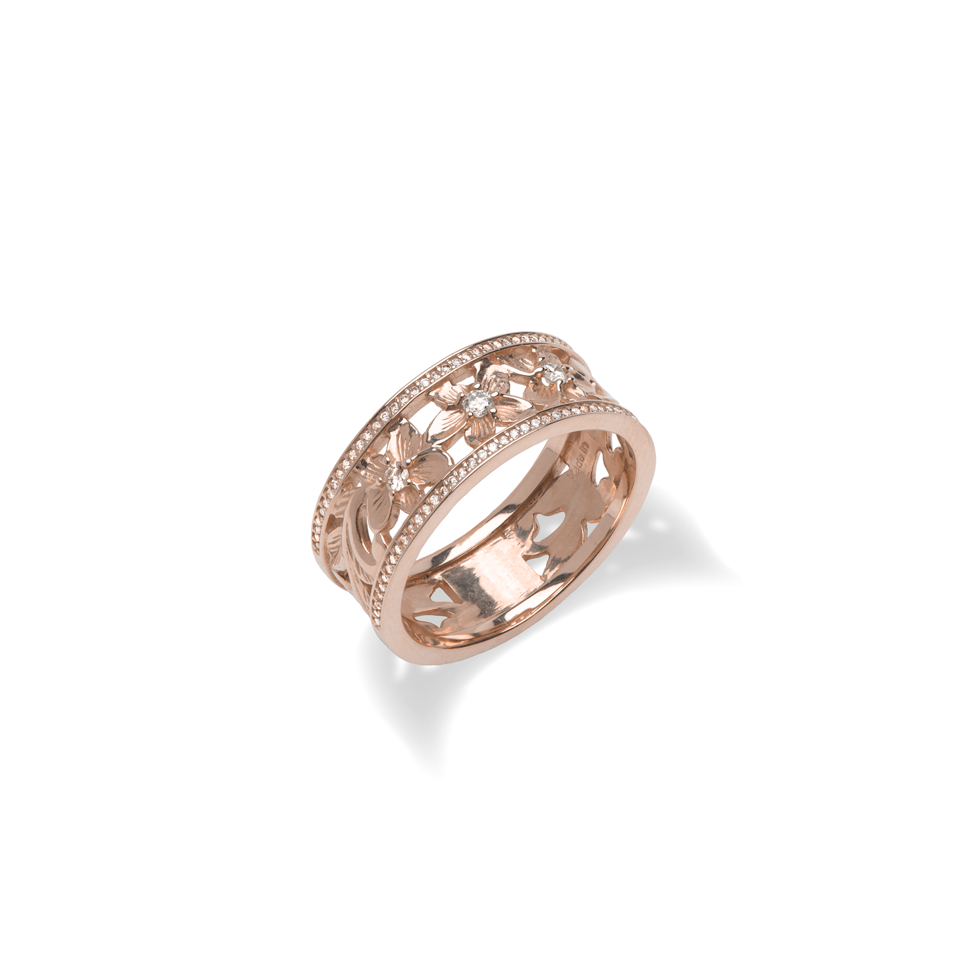 Hawaiian Heirloom Plumeria Ring in Rose Gold with Diamonds - 8mm