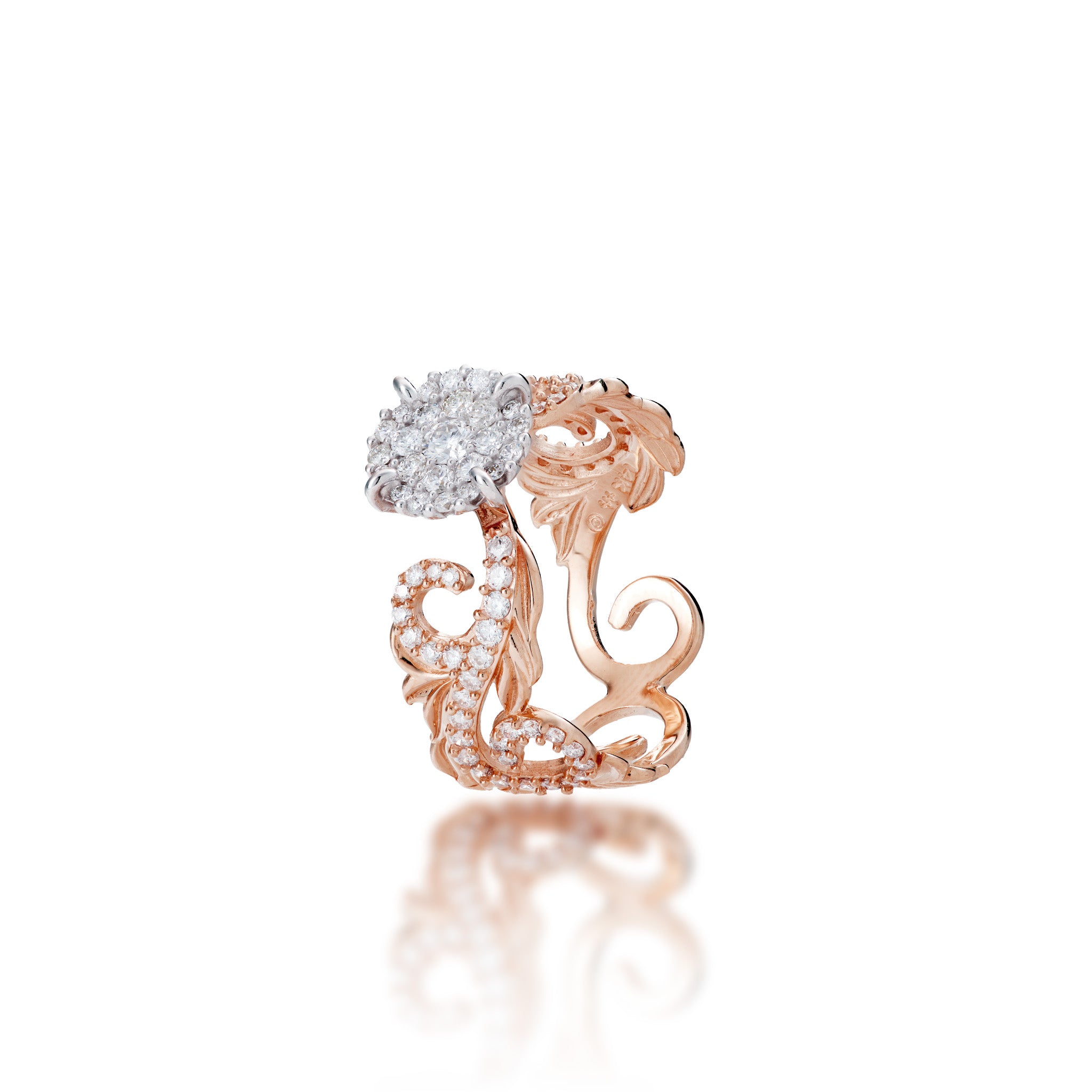 Hawaiian Heirloom Diamond Engagement Ring in Rose & White Gold