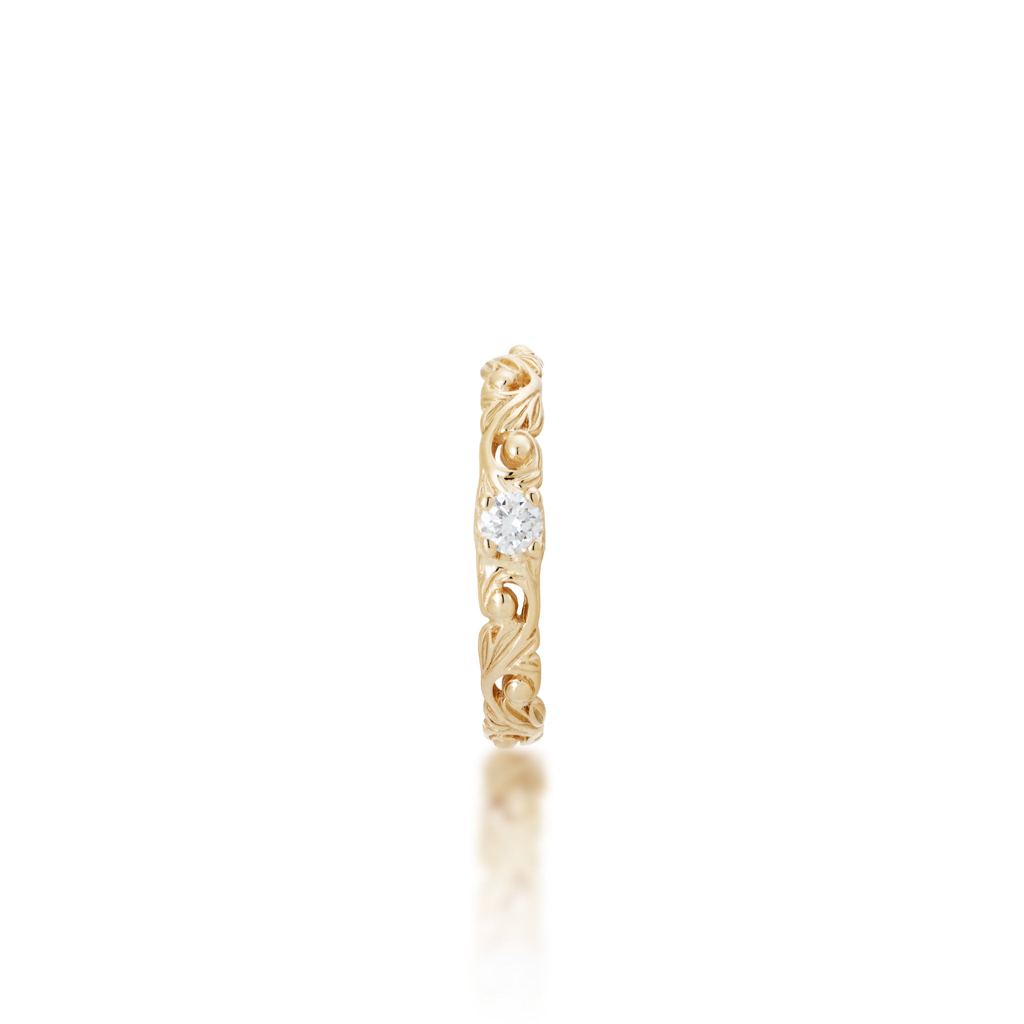 Front view of the 3mm Living Heirloom Ring in 14k Yellow Gold with Diamond on a white background