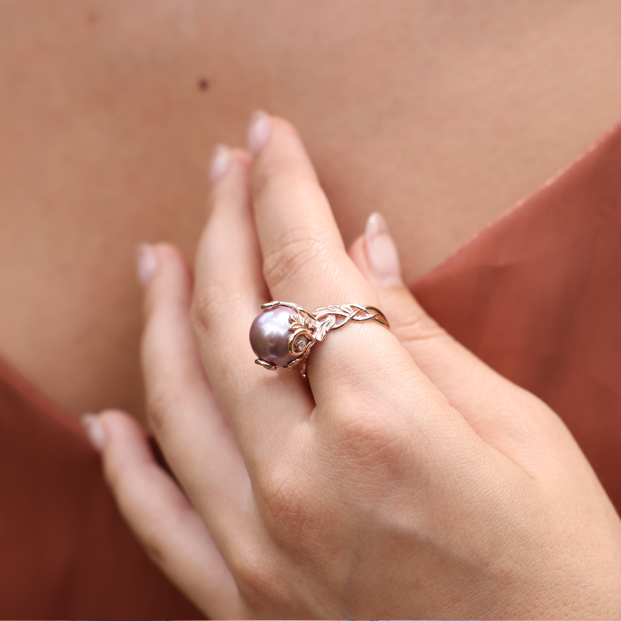 Living Heirloom Lilac Freshwater Pearl Ring in Rose Gold with Diamonds - 11-12mm