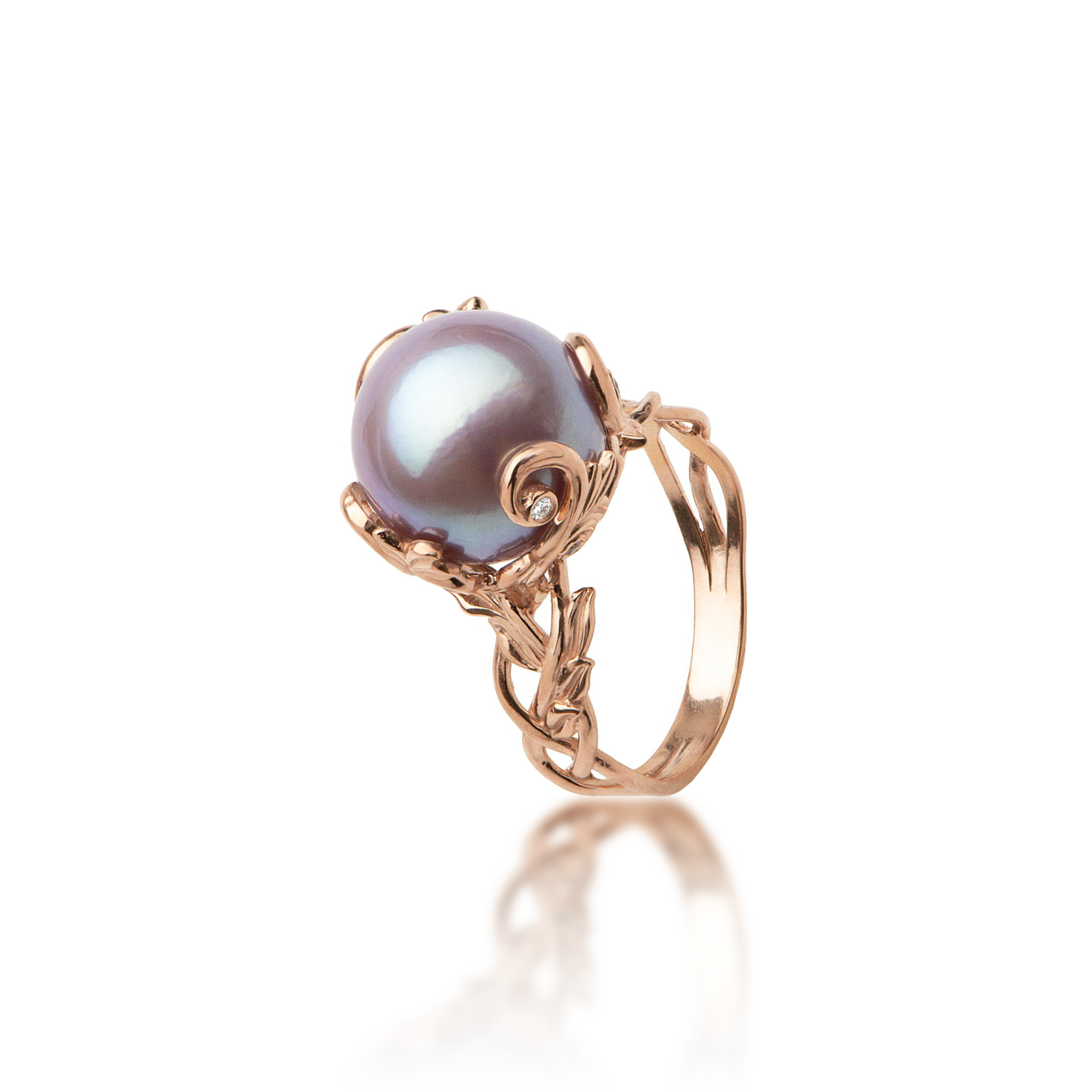 Living Heirloom Lilac Freshwater Pearl Ring in Rose Gold with Diamonds - 11-12mm