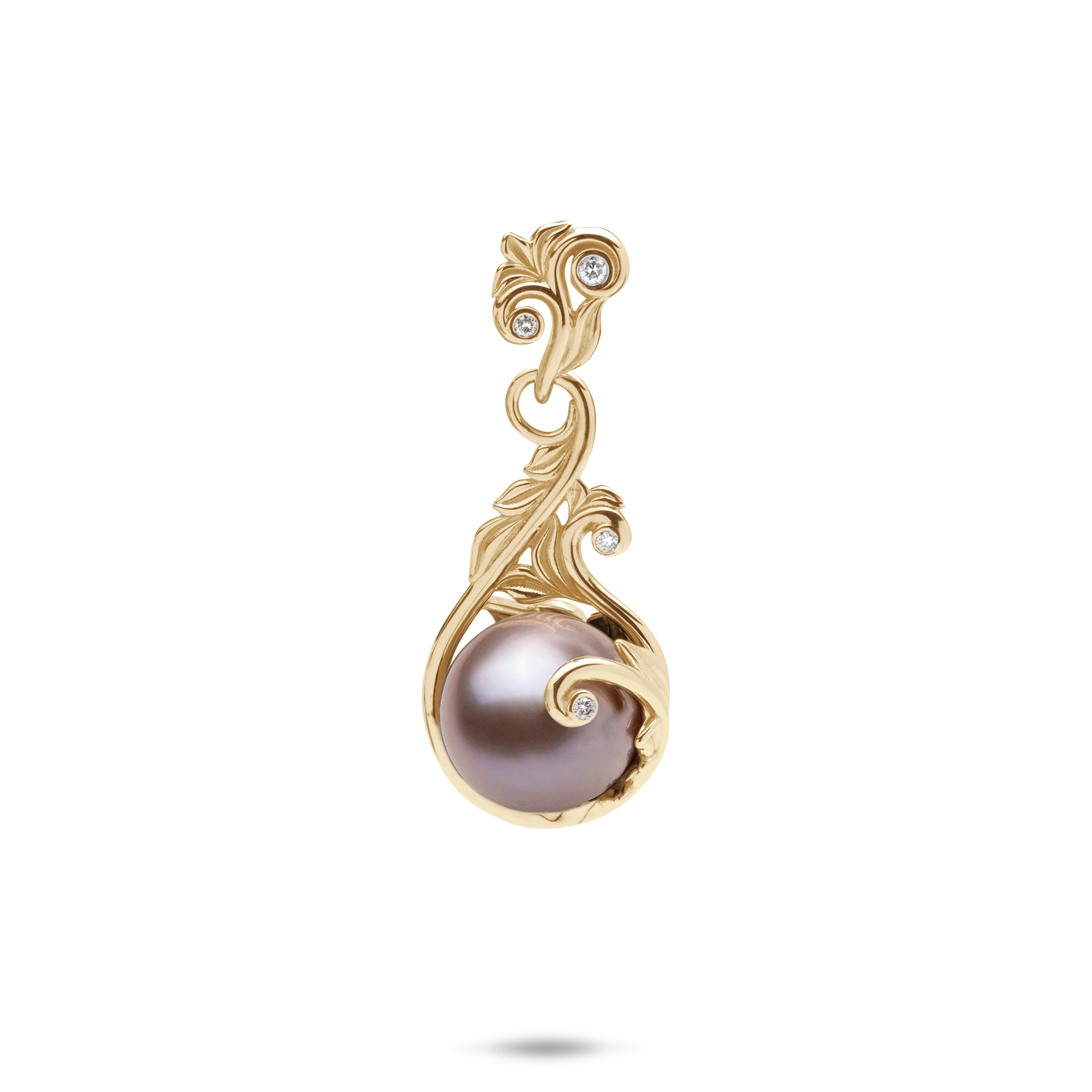 Living Heirloom Lavender Freshwater Pearl Pendant in Gold with Diamonds - 9-10mm