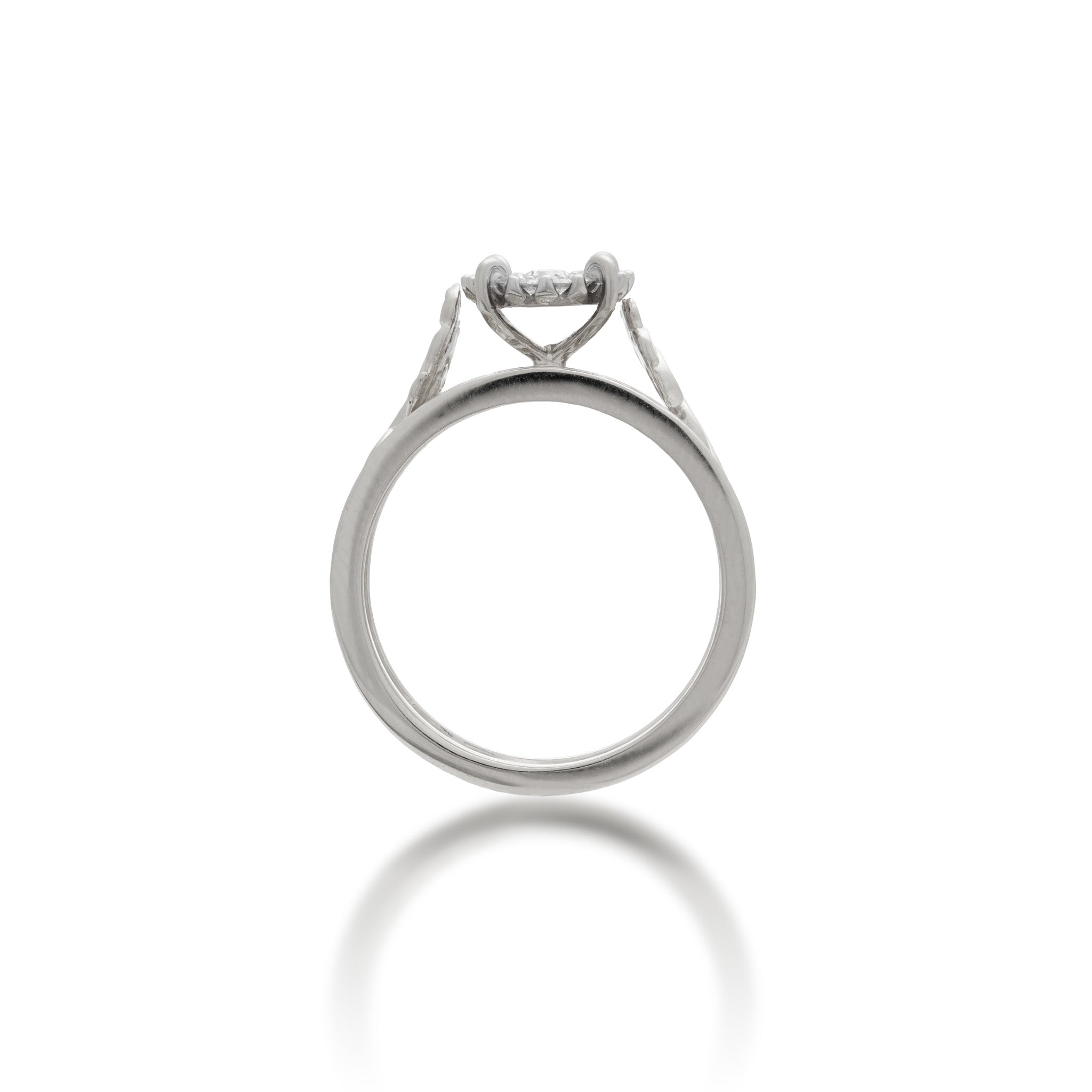 Side view of the 10mm Living Heirloom Engagement Ring in White Gold with Diamonds on a white background