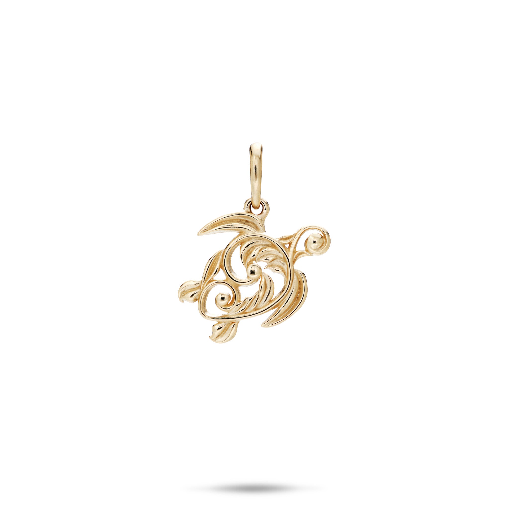 Living Heirloom Honu Pendant in 14k Yellow Gold on white background