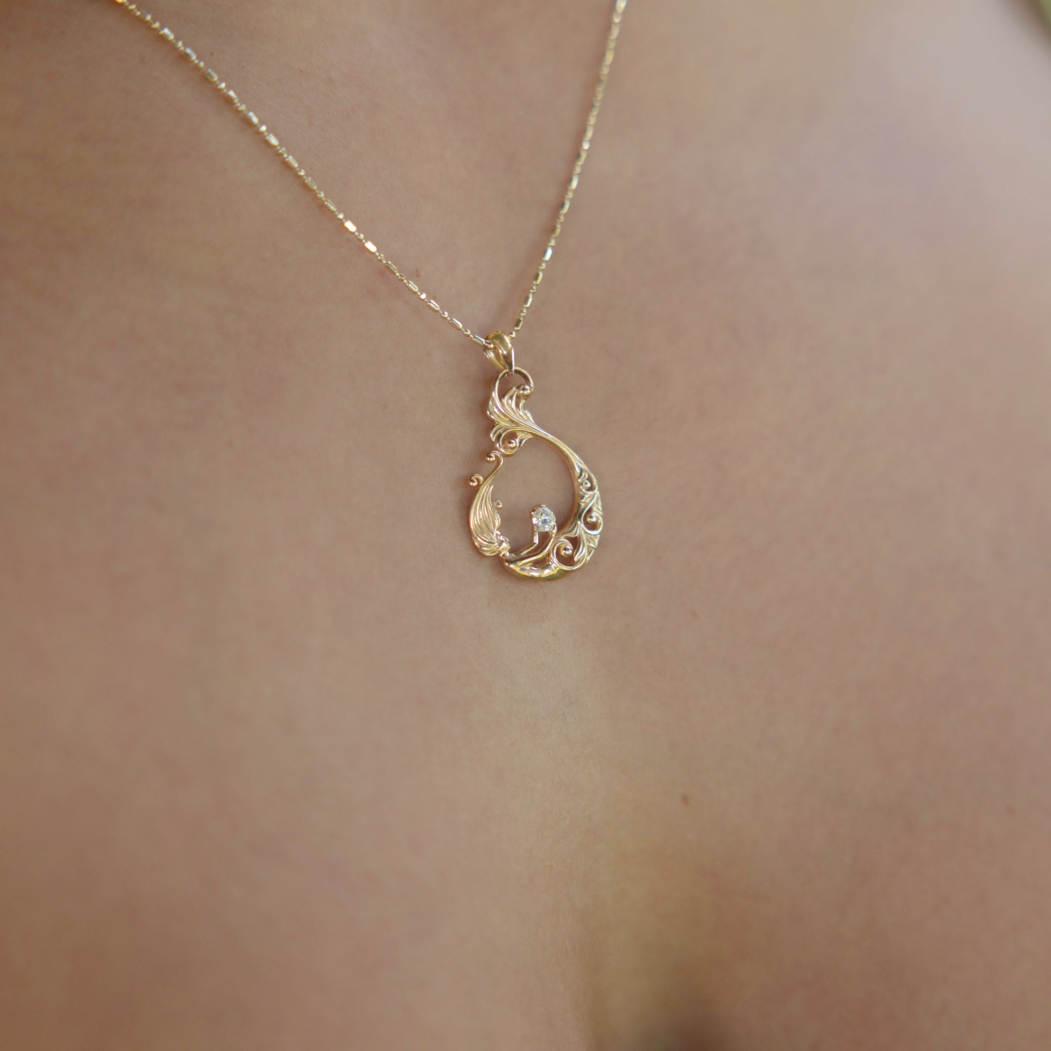 Living Heirloom Mermaid Pendant in Gold with Diamond - 27mm