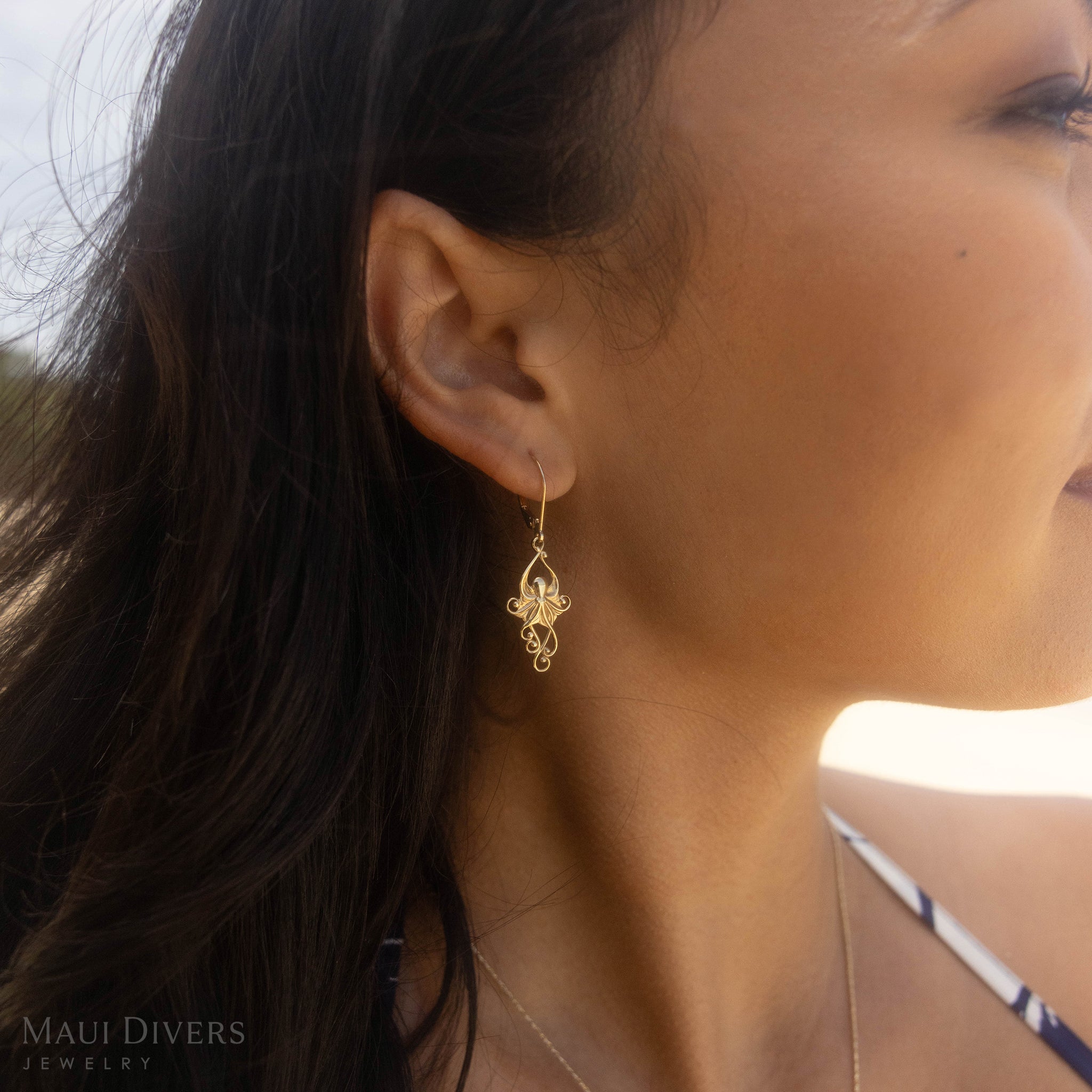 Living Heirloom Octopus Earrings in Gold - 25mm