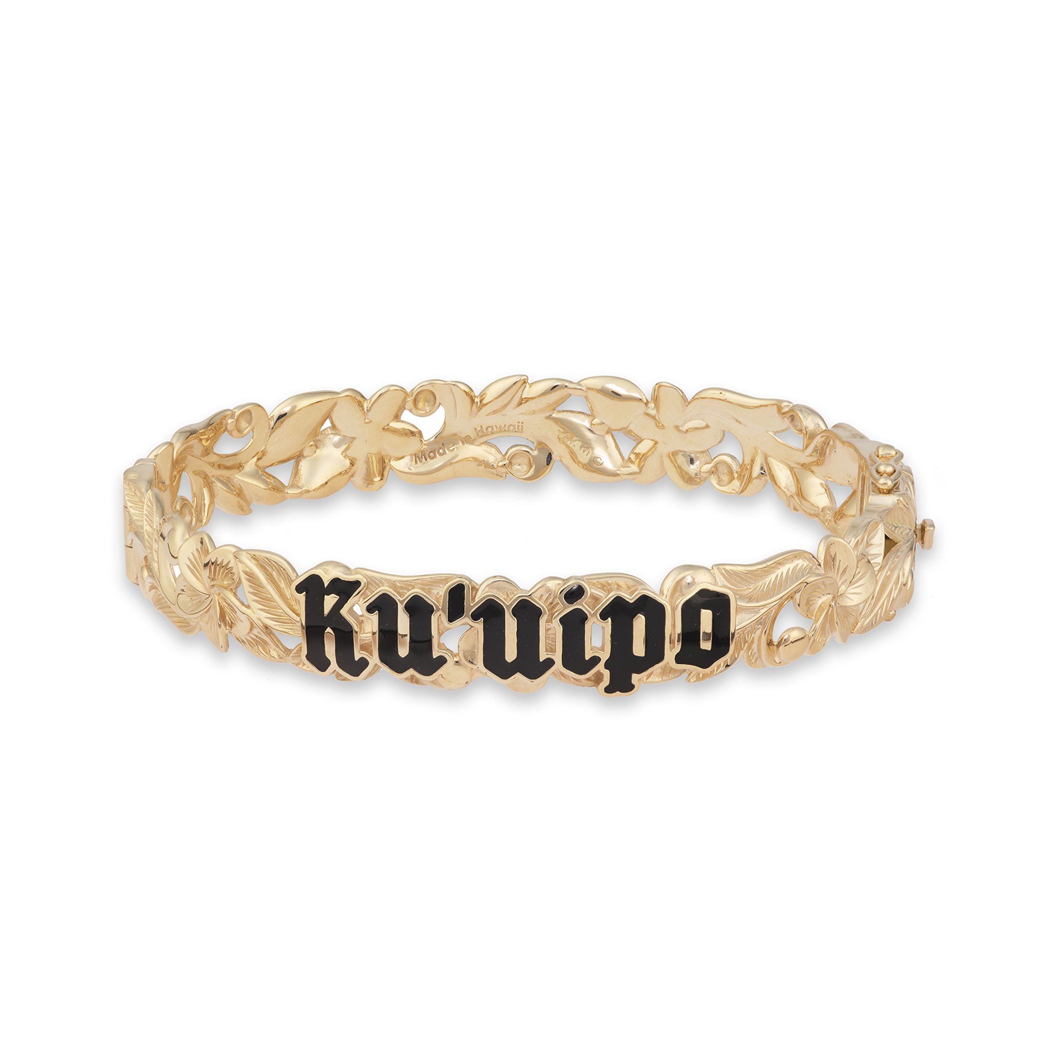 Hawaiian Heirloom Kuuipo (Sweetheart) Plumeria Enamel Hinge Bracelet in Gold - 10mm