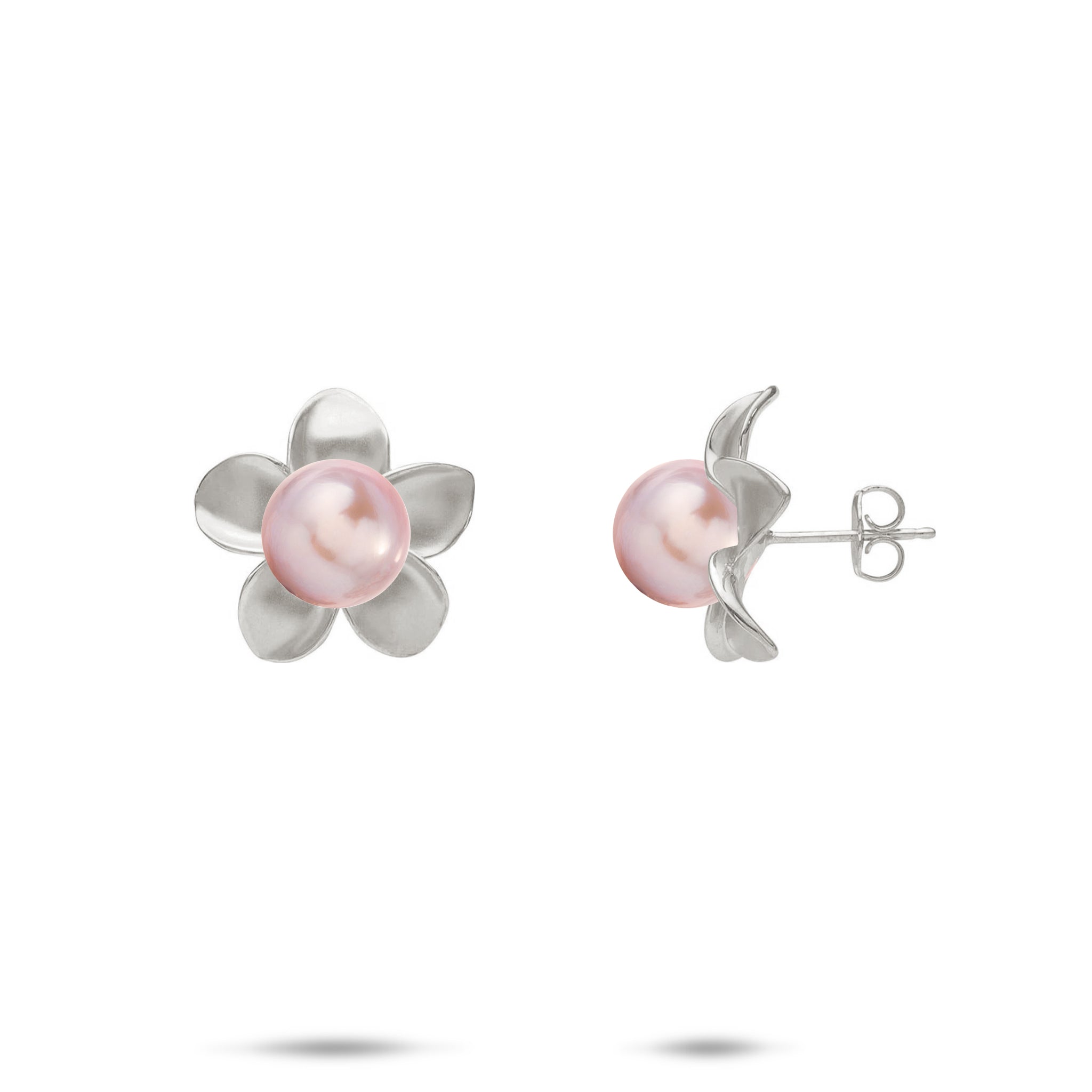 Pick A Pearl Plumeria Earrings in White Gold - 13mm