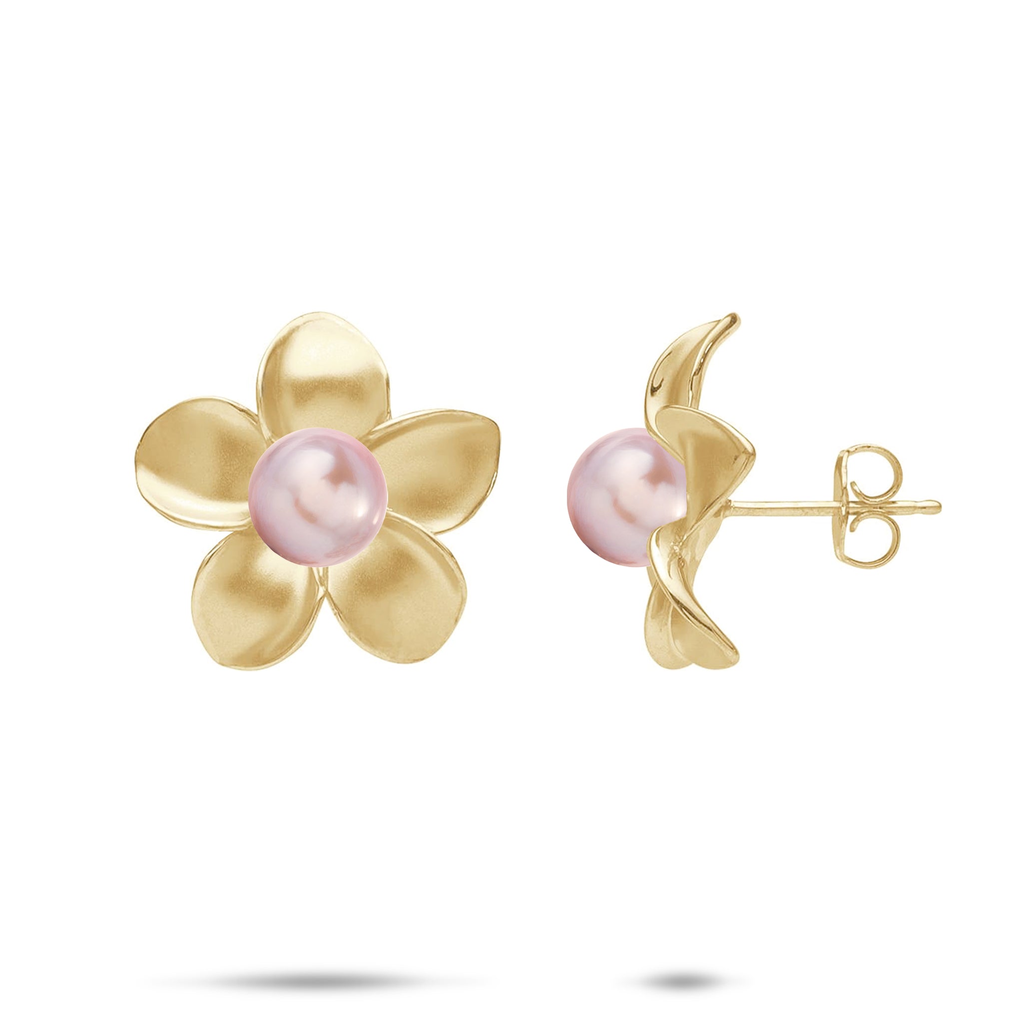 Pick A Pearl Plumeria Earrings in Gold - 18mm