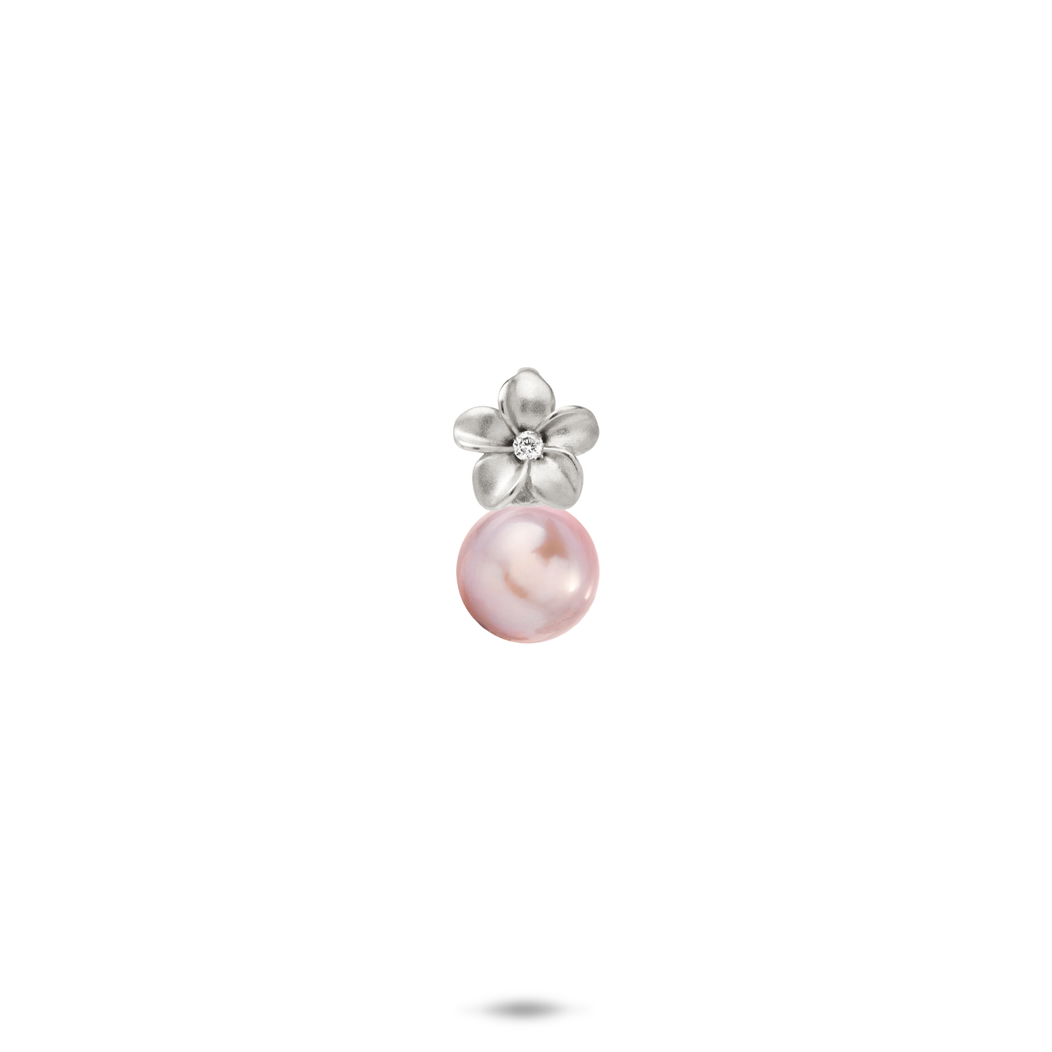 Pick A Pearl Plumeria Pendant in White Gold with Diamond - 7mm