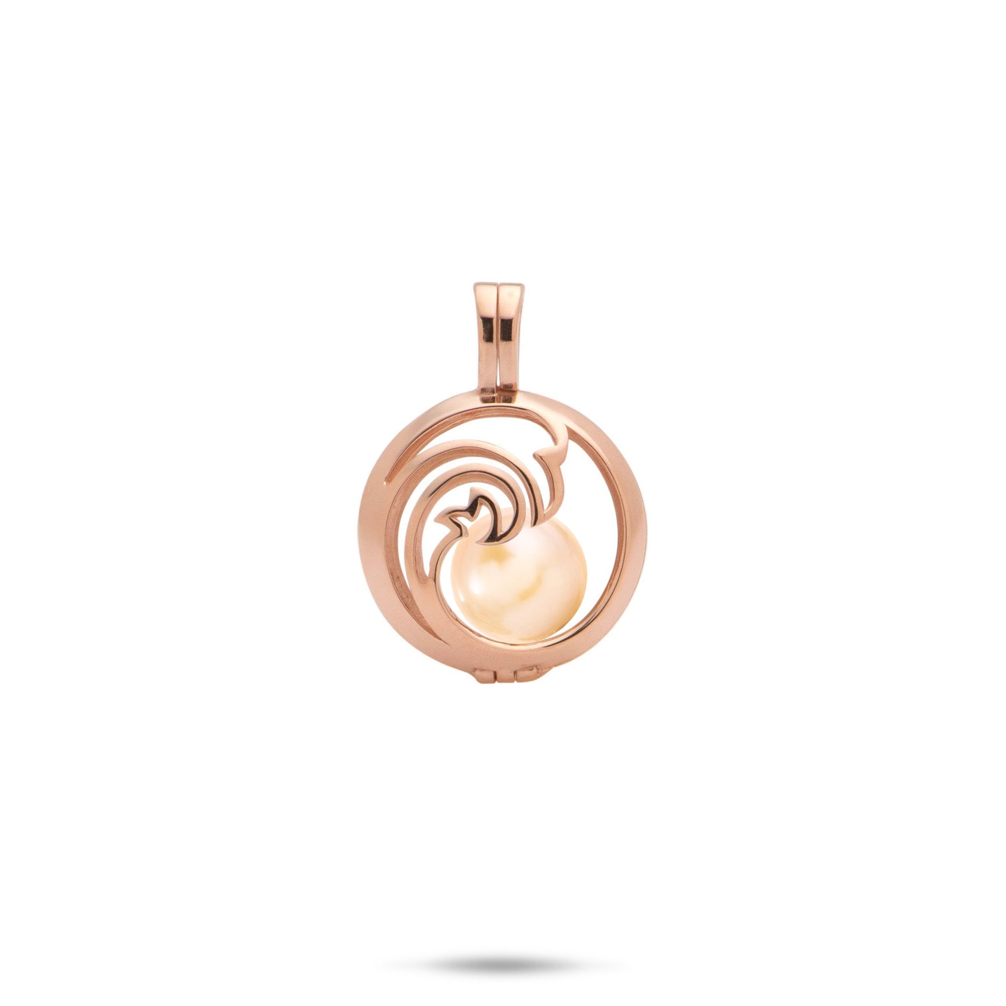 Pick A Pearl Nalu Cage Pendant in Rose Gold with a Peach Freshwater Pearl