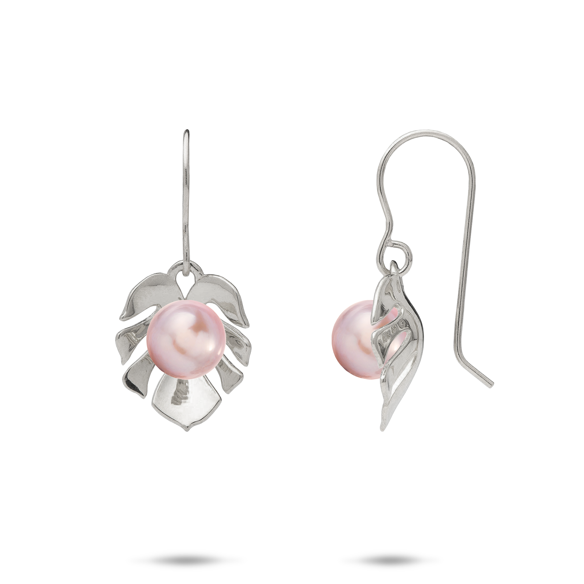 Pick A Pearl Monstera Earrings in White Gold - 14mm