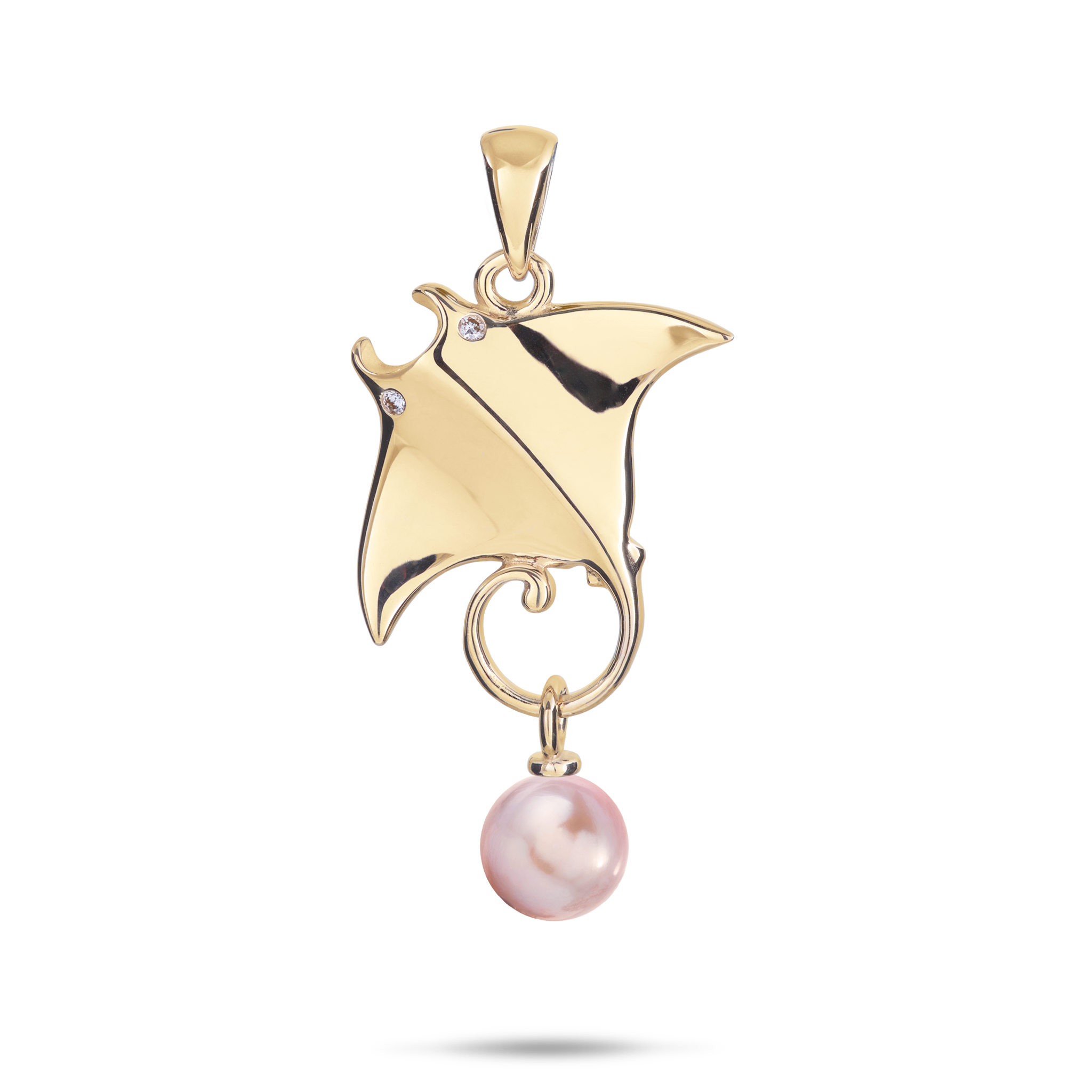 Pick A Pearl Manta Ray Pendant in Gold with Diamonds - 22mm
