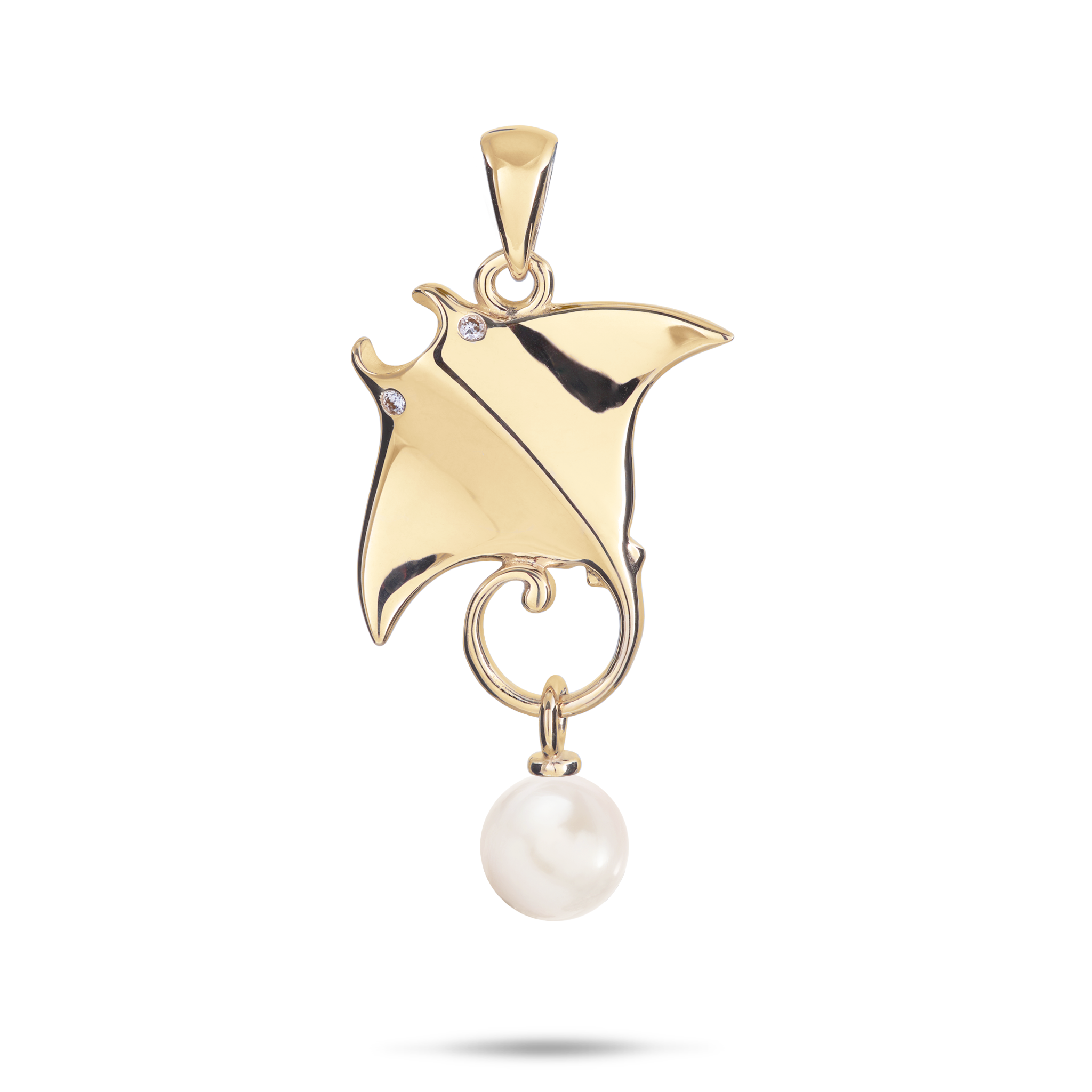 Pick A Pearl Manta Ray Pendant in Gold with Diamonds - 22mm