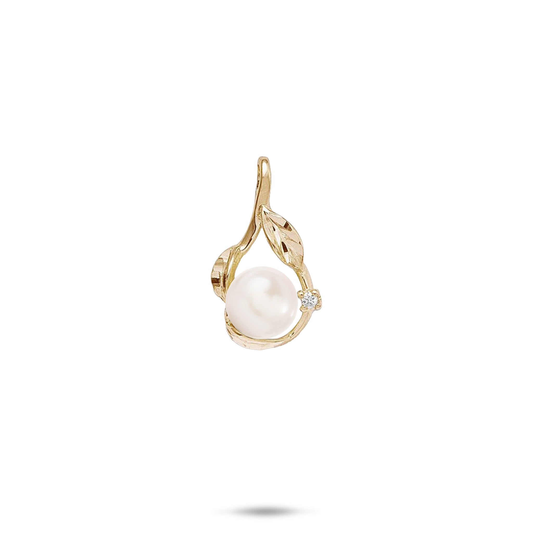 20mm Pick A Pearl Maile Pendant in Gold with Diamond with a White Pearl on a white background