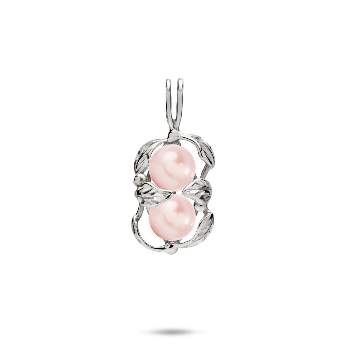 18mm Pick A Pearl Maile Pendant in 14k White Gold with Double Pink Pearls on a white Background