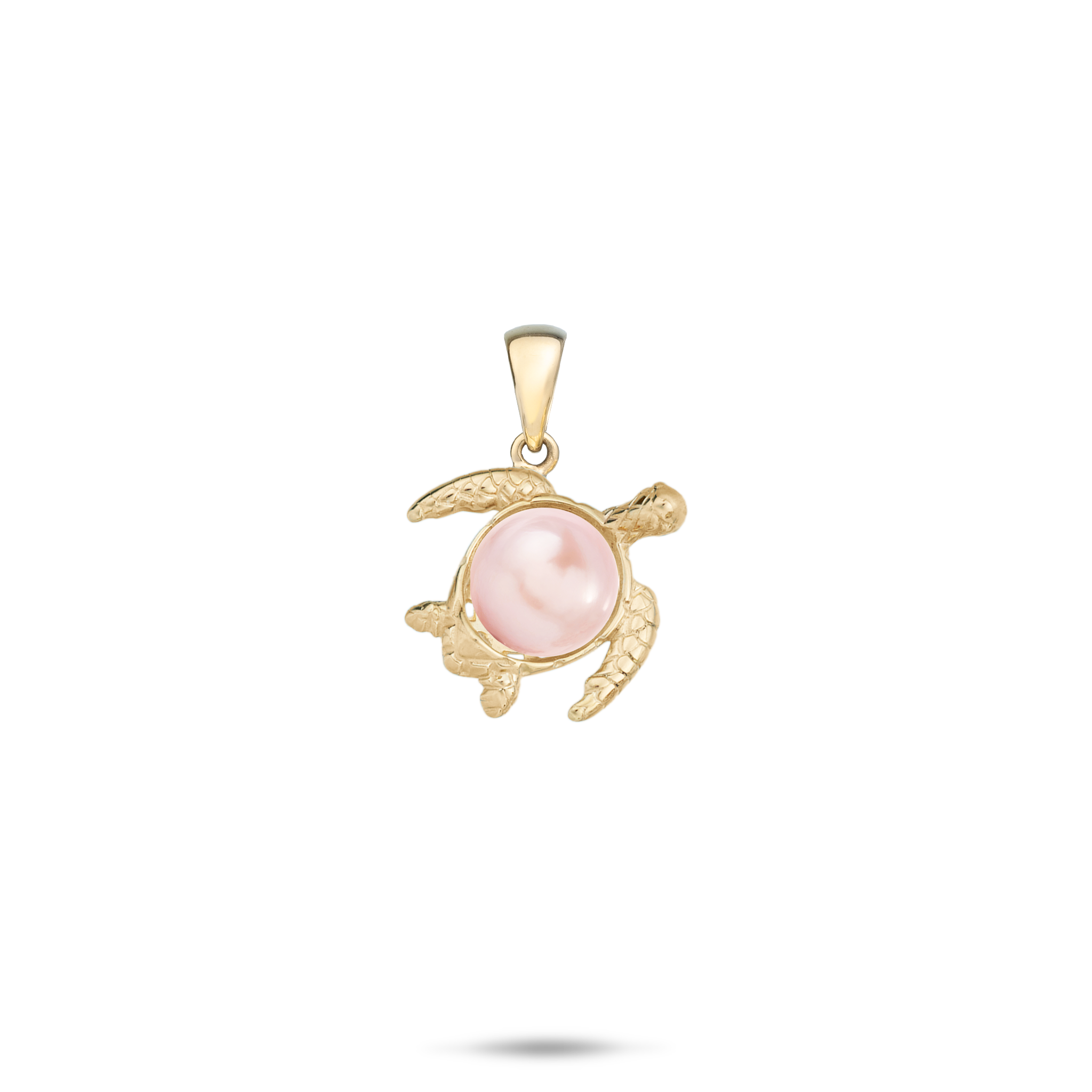 12mm Pick A Pearl Honu Pendant in Gold with a Pink Pearl on a white background