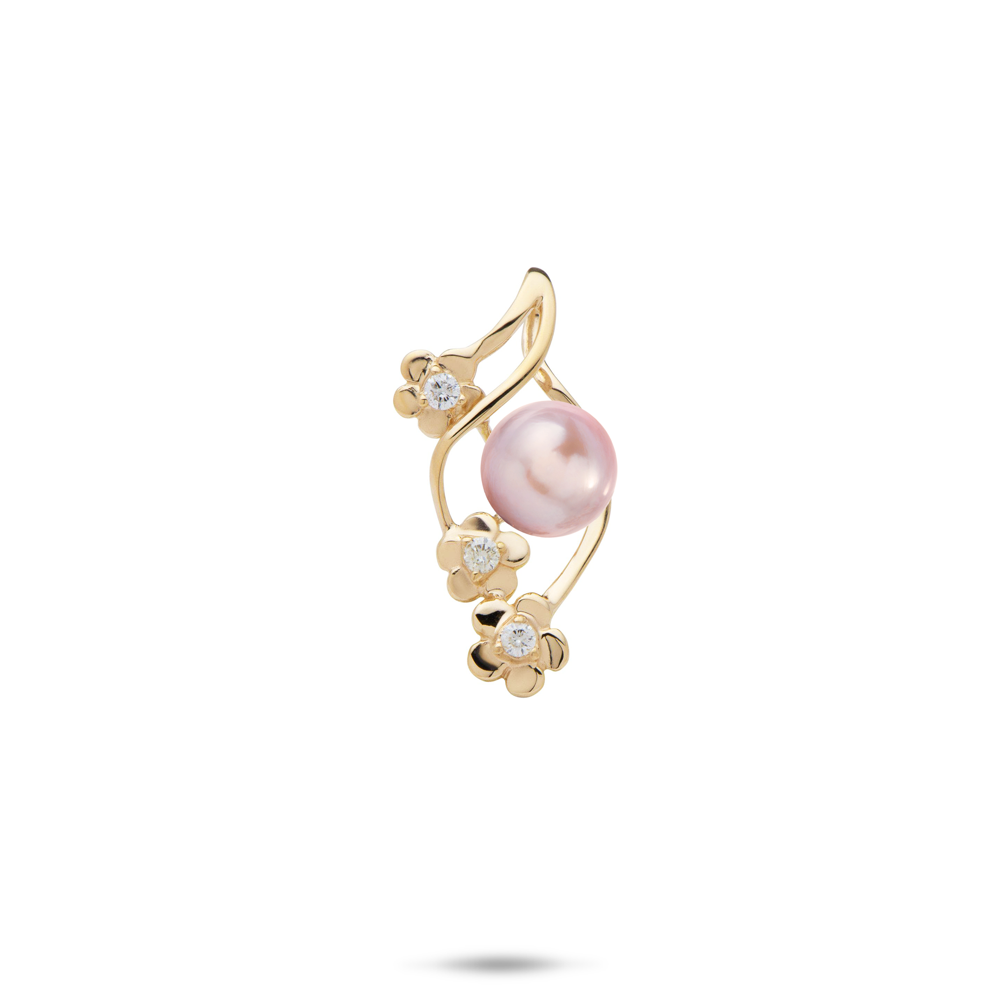Pick A Pearl Plumeria Pendant in Gold with Diamonds - 22mm