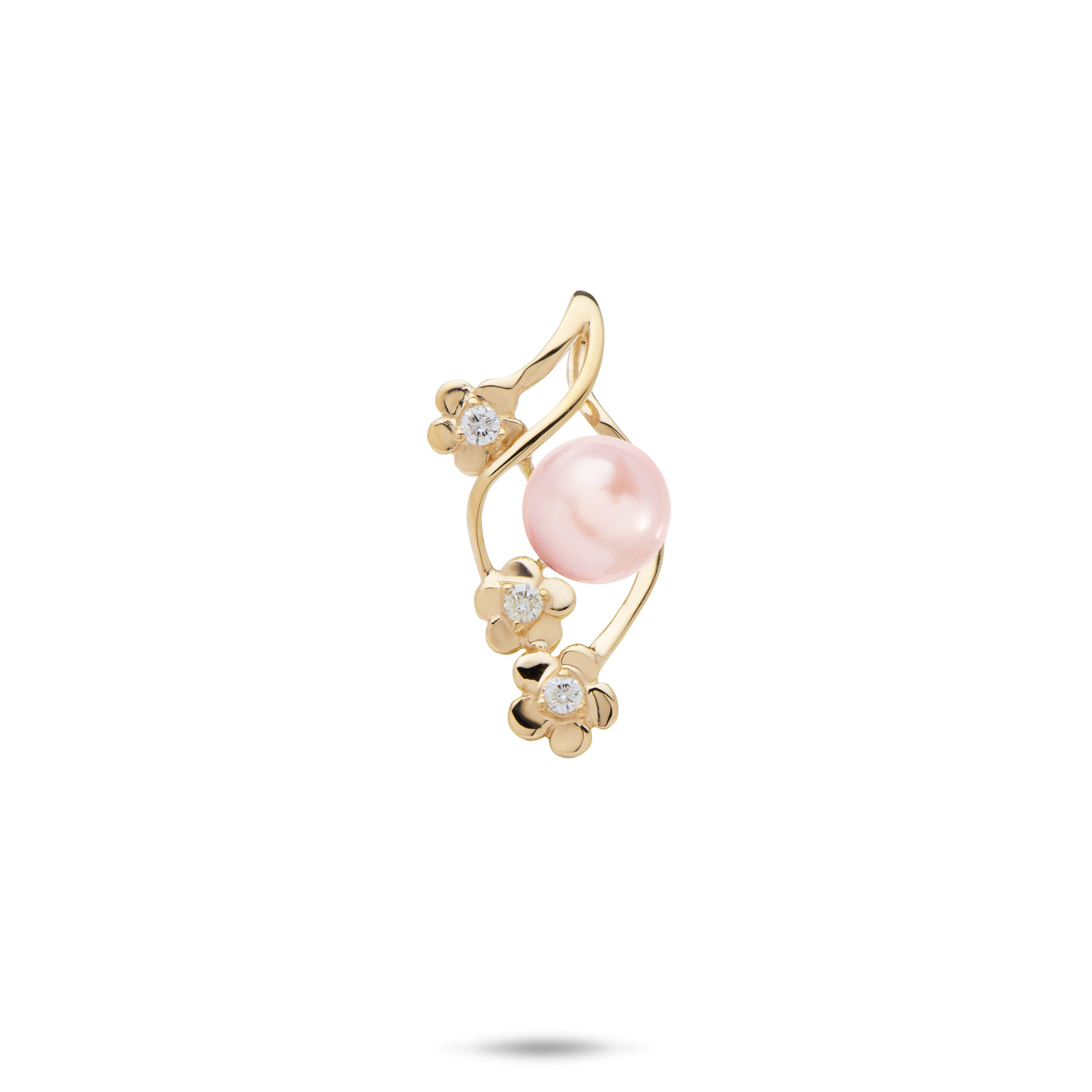 Pick A Pearl Plumeria Pendant in Gold with Diamonds - 22mm