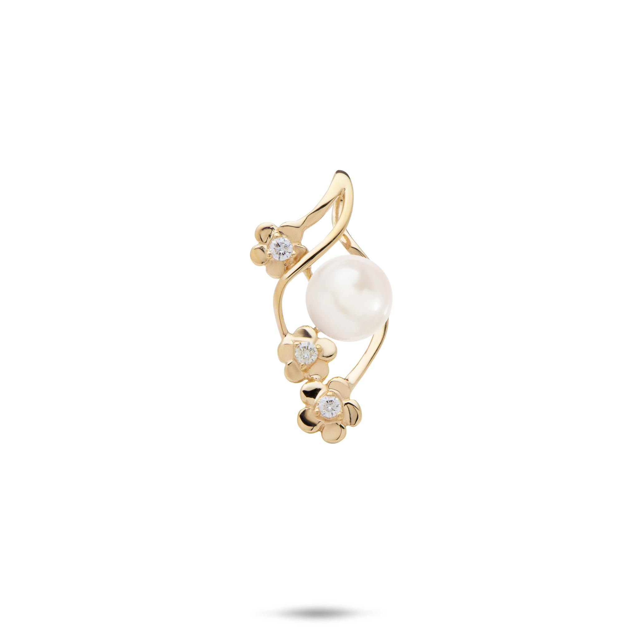 Pick A Pearl Plumeria Pendant in Gold with Diamonds - 22mm