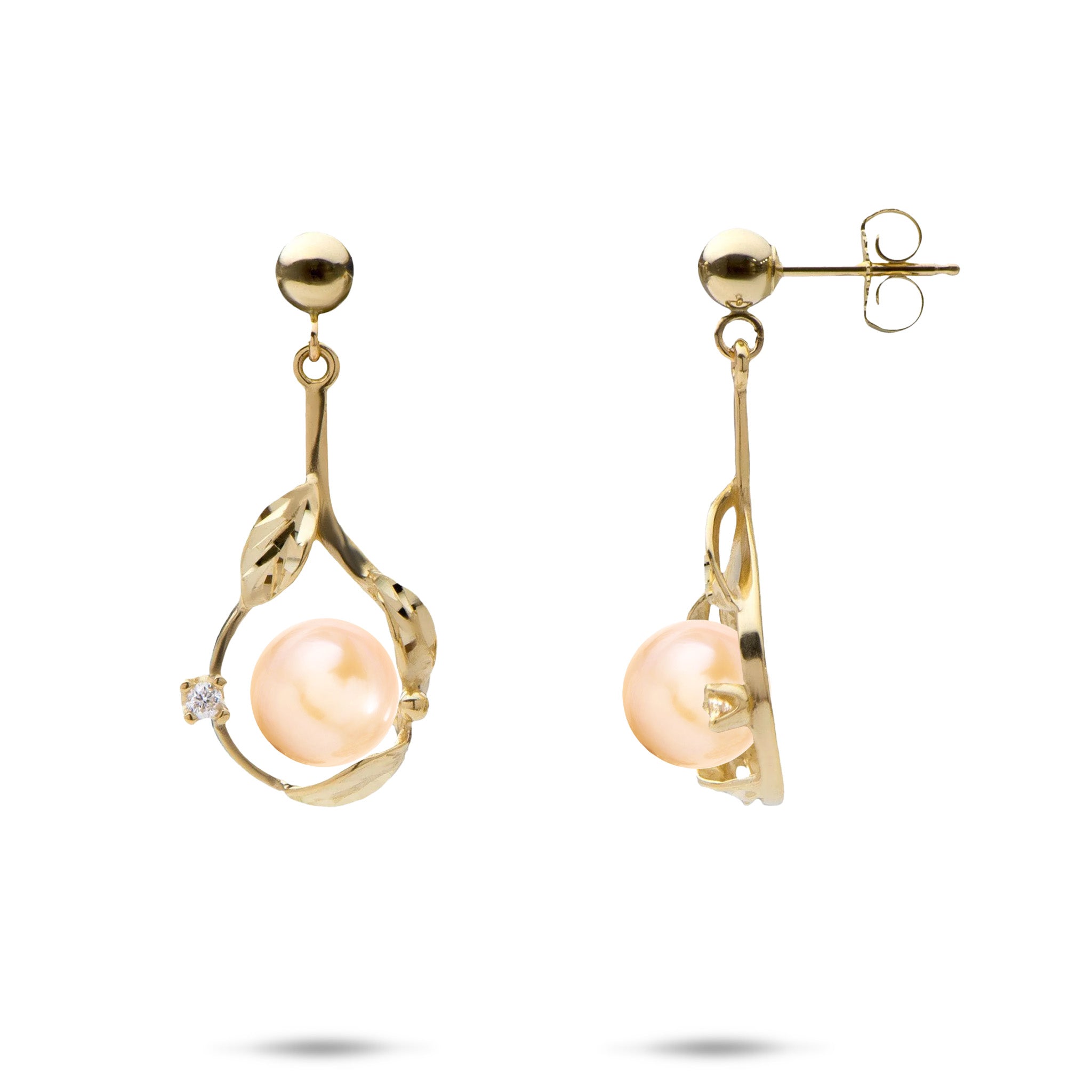 Pick A Pearl Maile Earrings in Gold with Diamonds