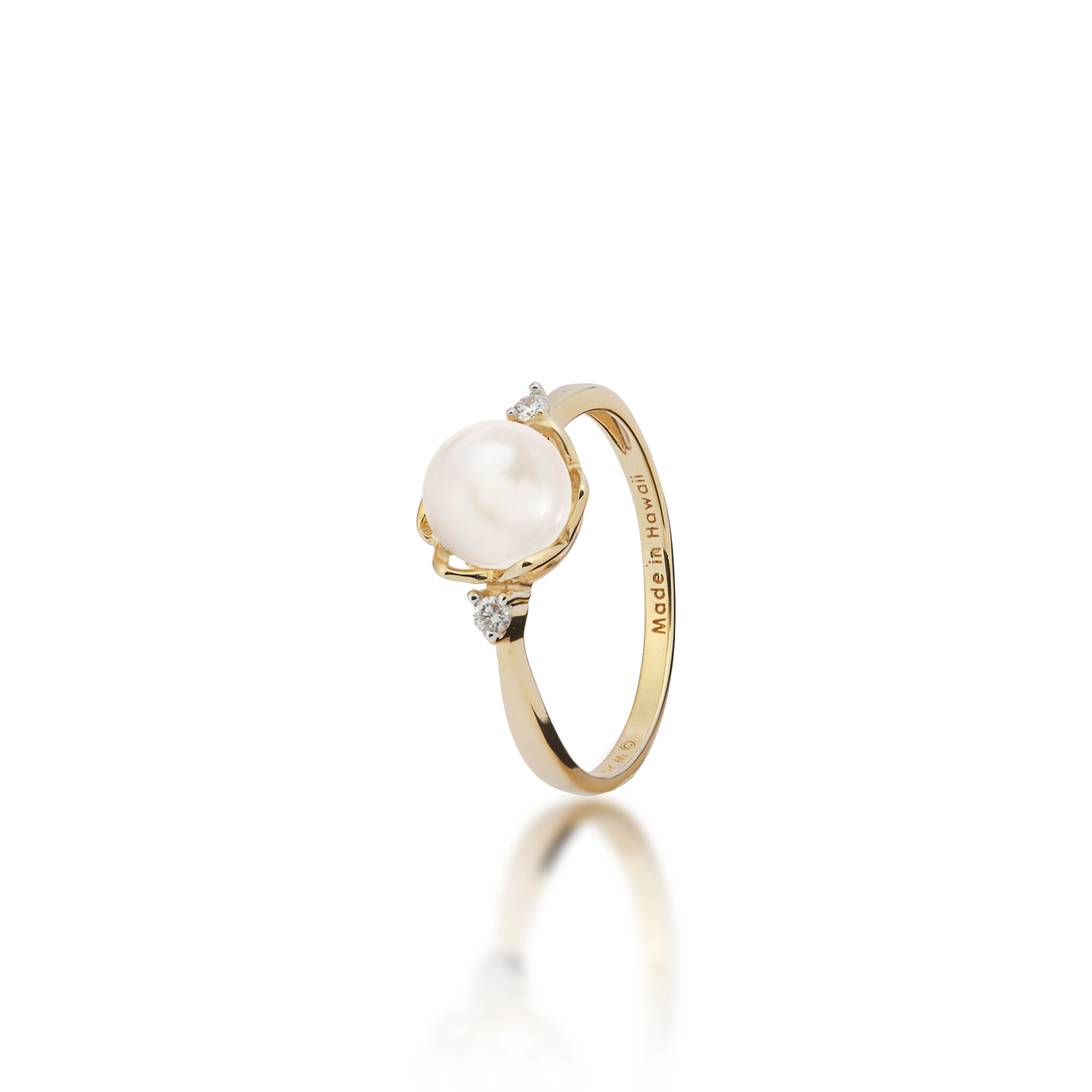 Pick A Pearl Crown Ring in Gold with Diamonds and a White Pearl on a white background