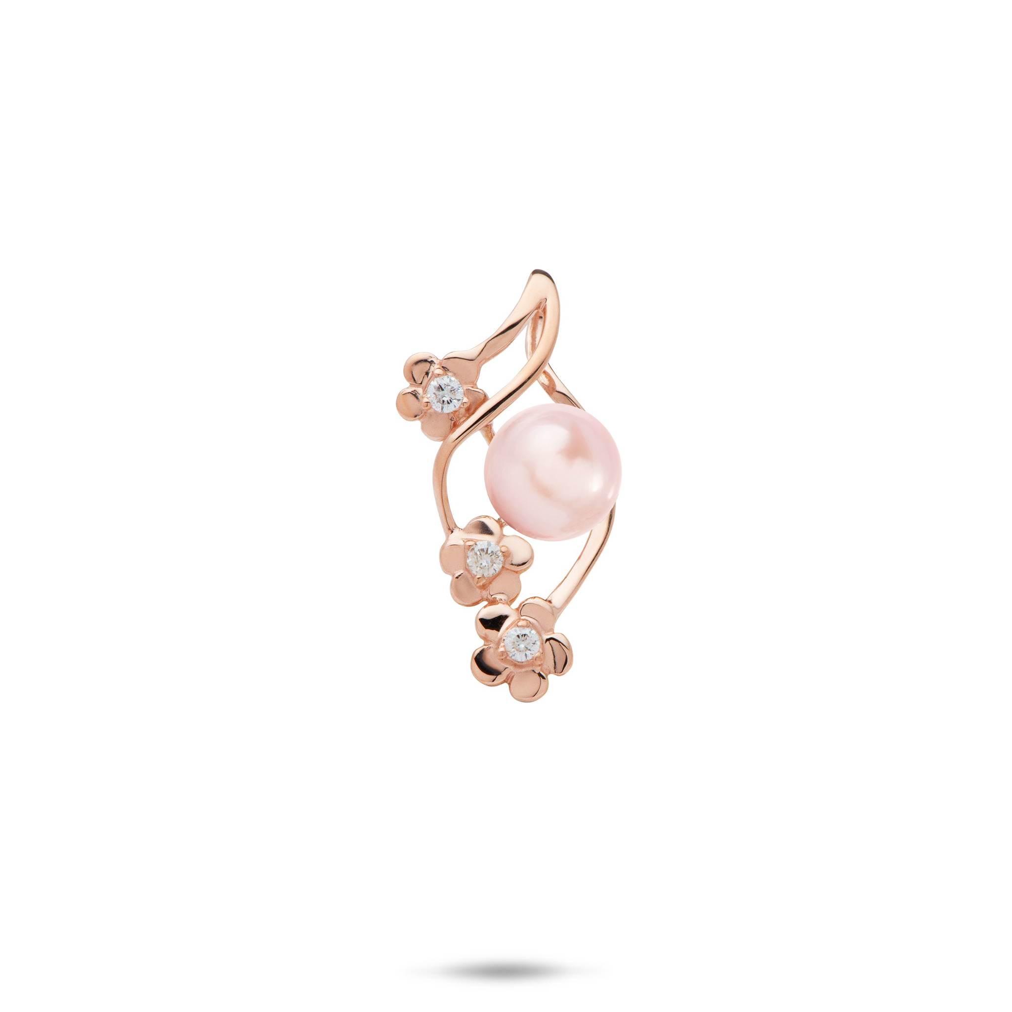 Pick A Pearl Plumeria Pendant in Rose Gold with Diamonds - 22mm