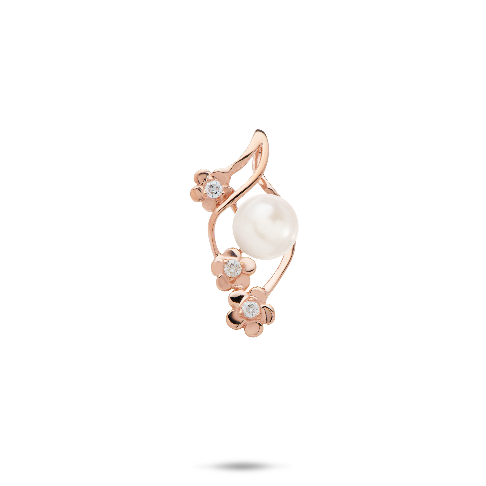 Pick A Pearl Plumeria Pendant in Rose Gold with Diamonds - 22mm
