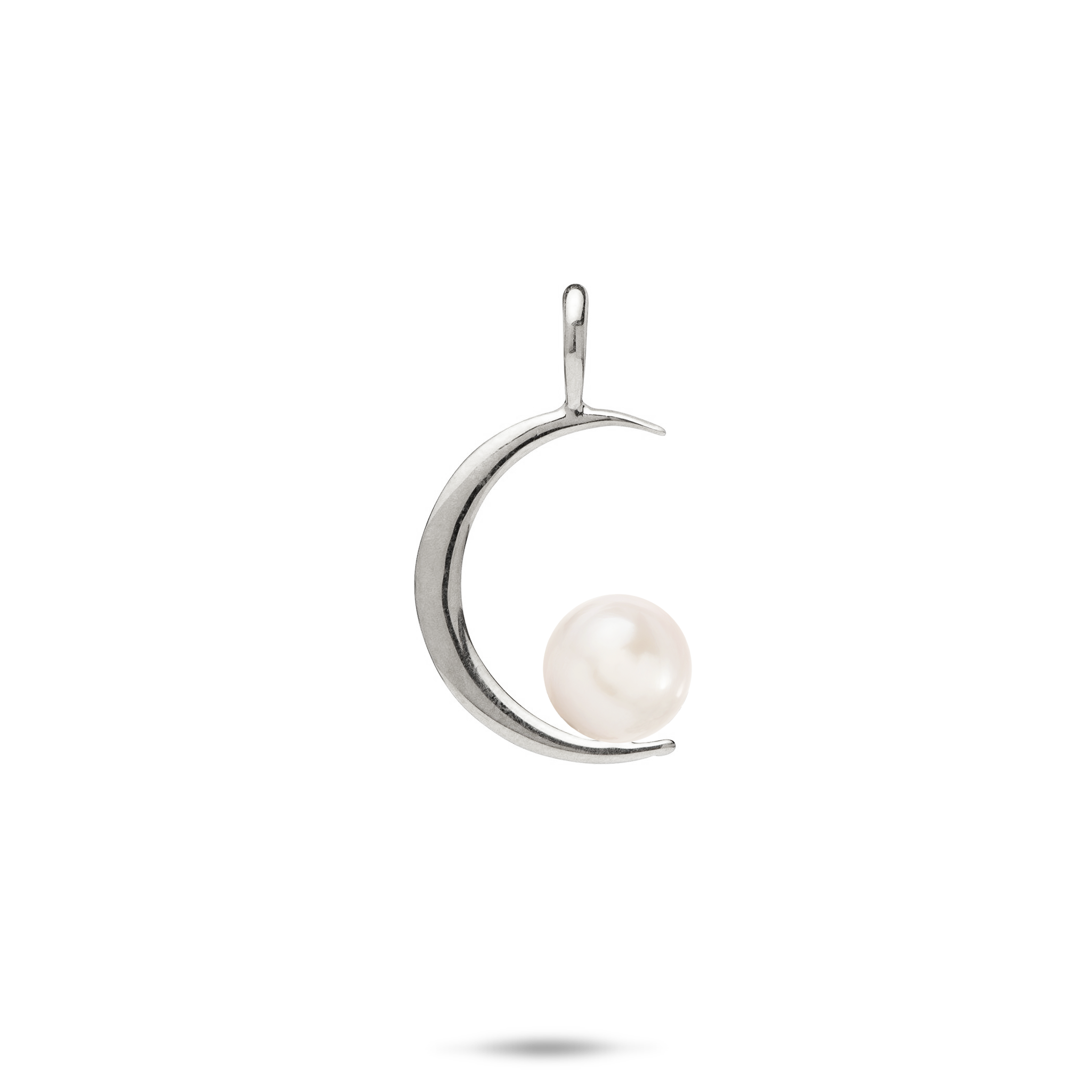 Pick A Pearl Crescent Moon Pendant in White Gold - 16mm
