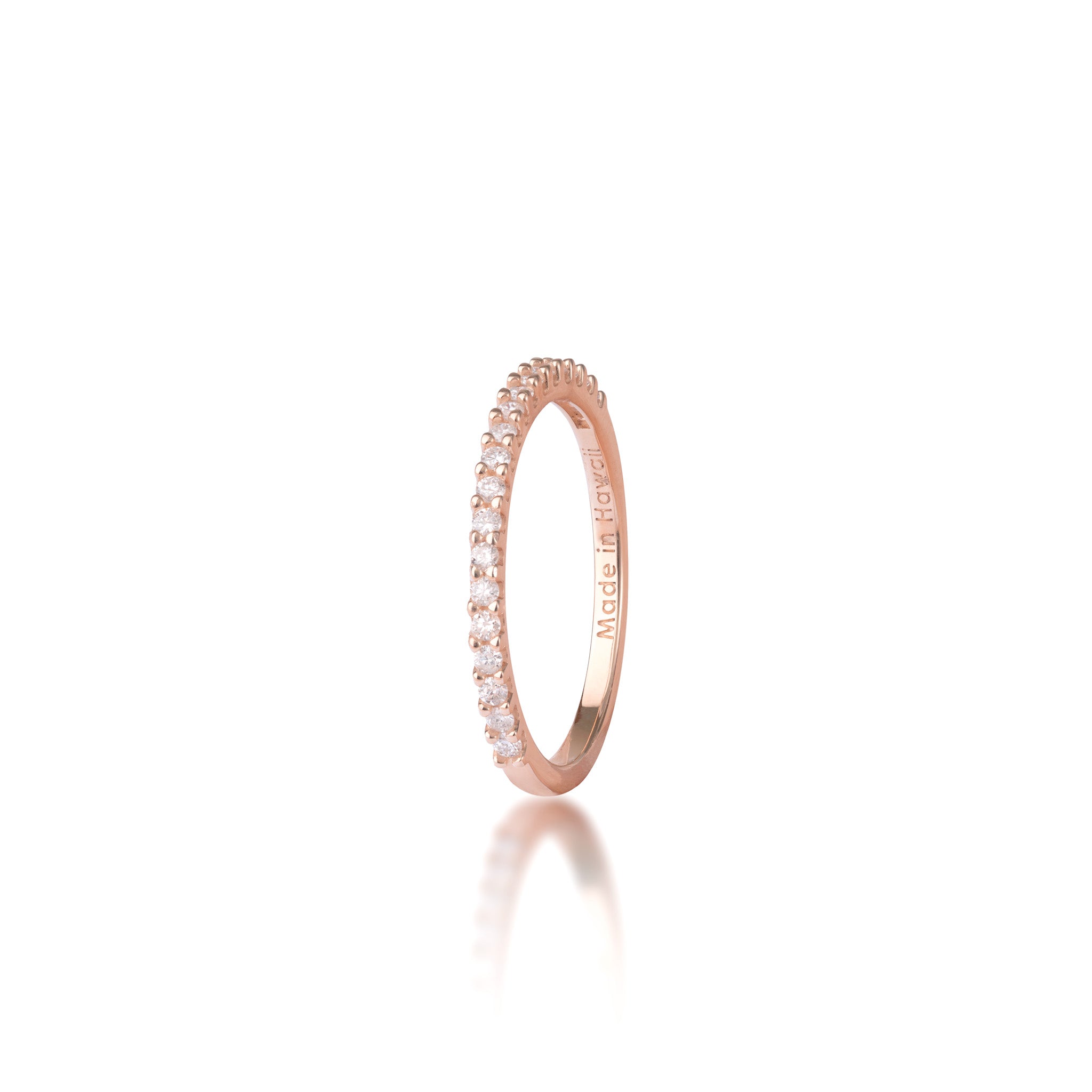 Diamond Annvissary Ring in 14k Rose Gold with ʻMade in Hawaiiʻ stamp, shown on a white background