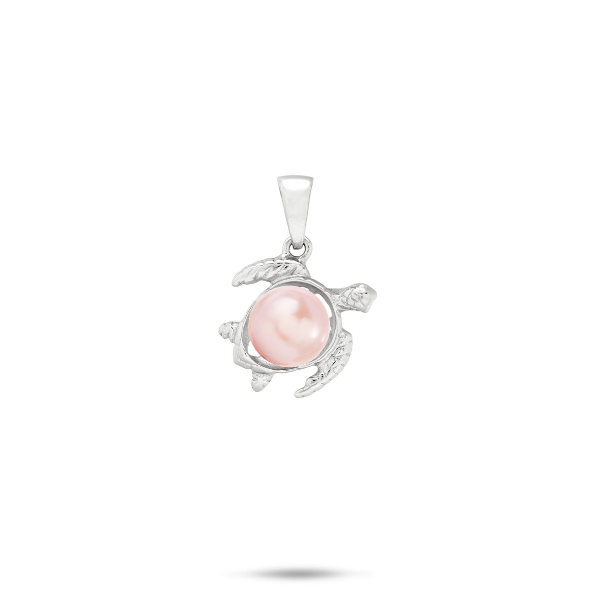 12mm Pick A Pearl Honu Pendant in Sterling Silver with a Pink Freshwater Pearl placed on the back to replicate a turtle shell, centered on a white background