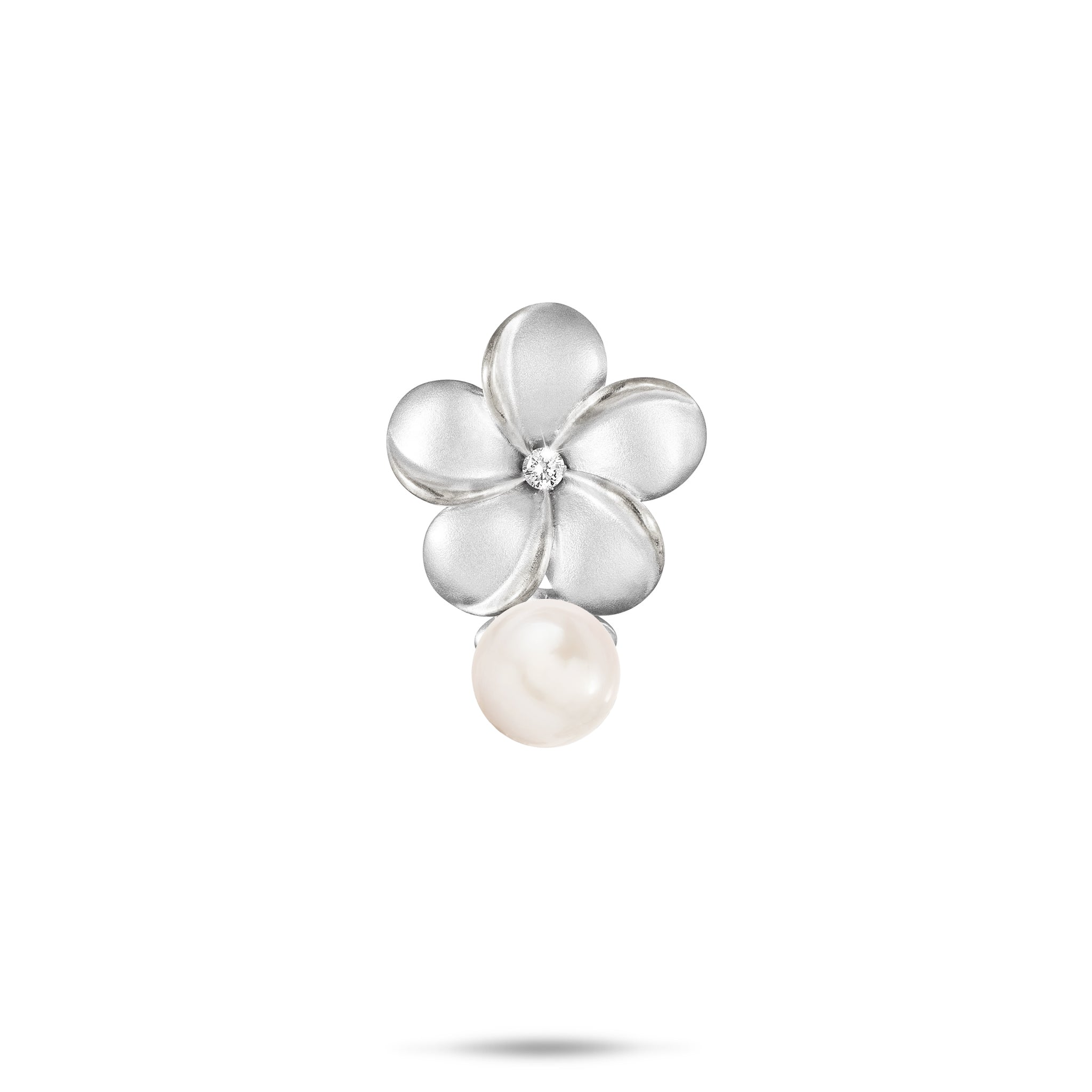 Pick A Pearl Plumeria Pendant in Sterling Silver with Cubic Zirconia - 15mm