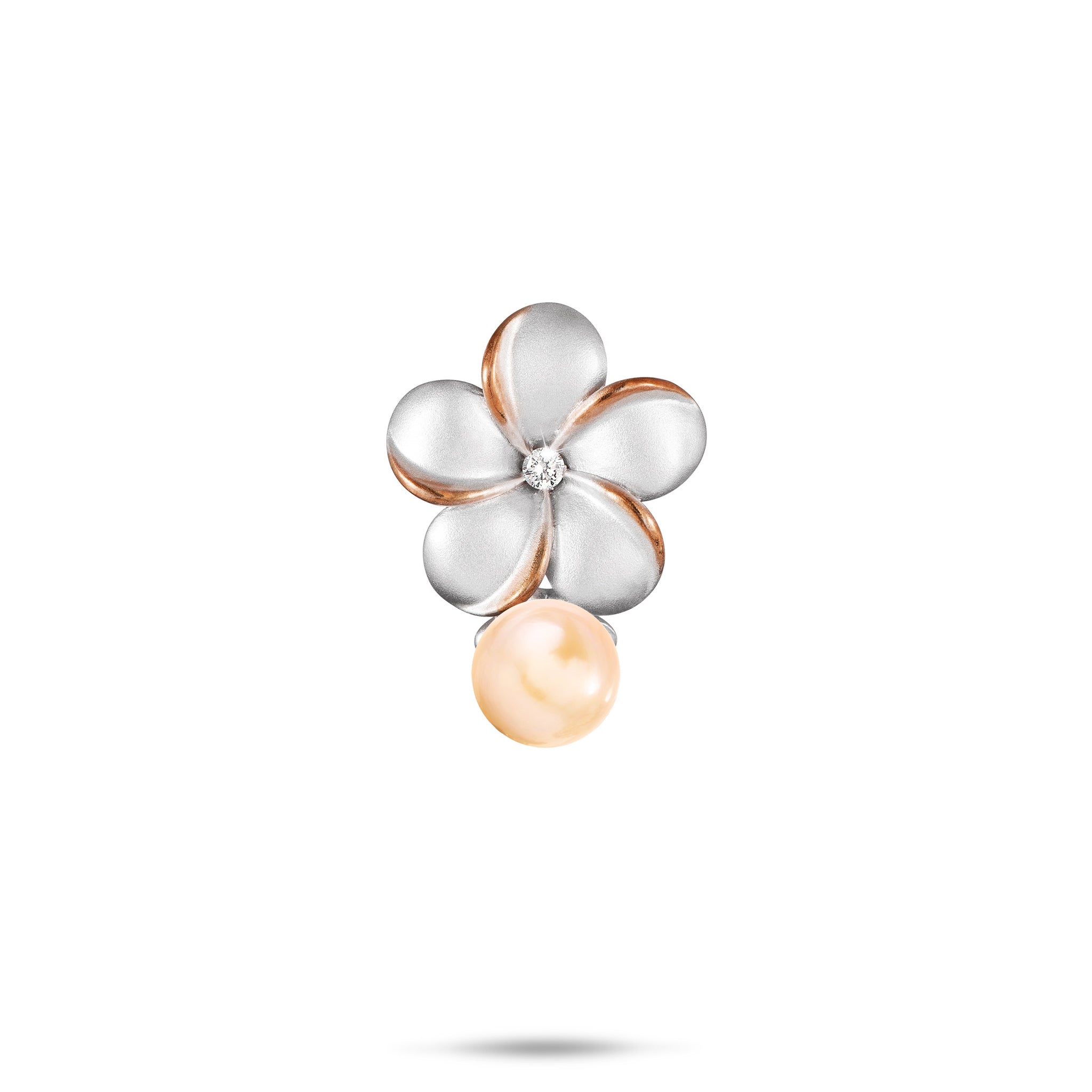Pick A Pearl Plumeria Pendant in Sterling Silver with Cubic Zirconia - 15mm