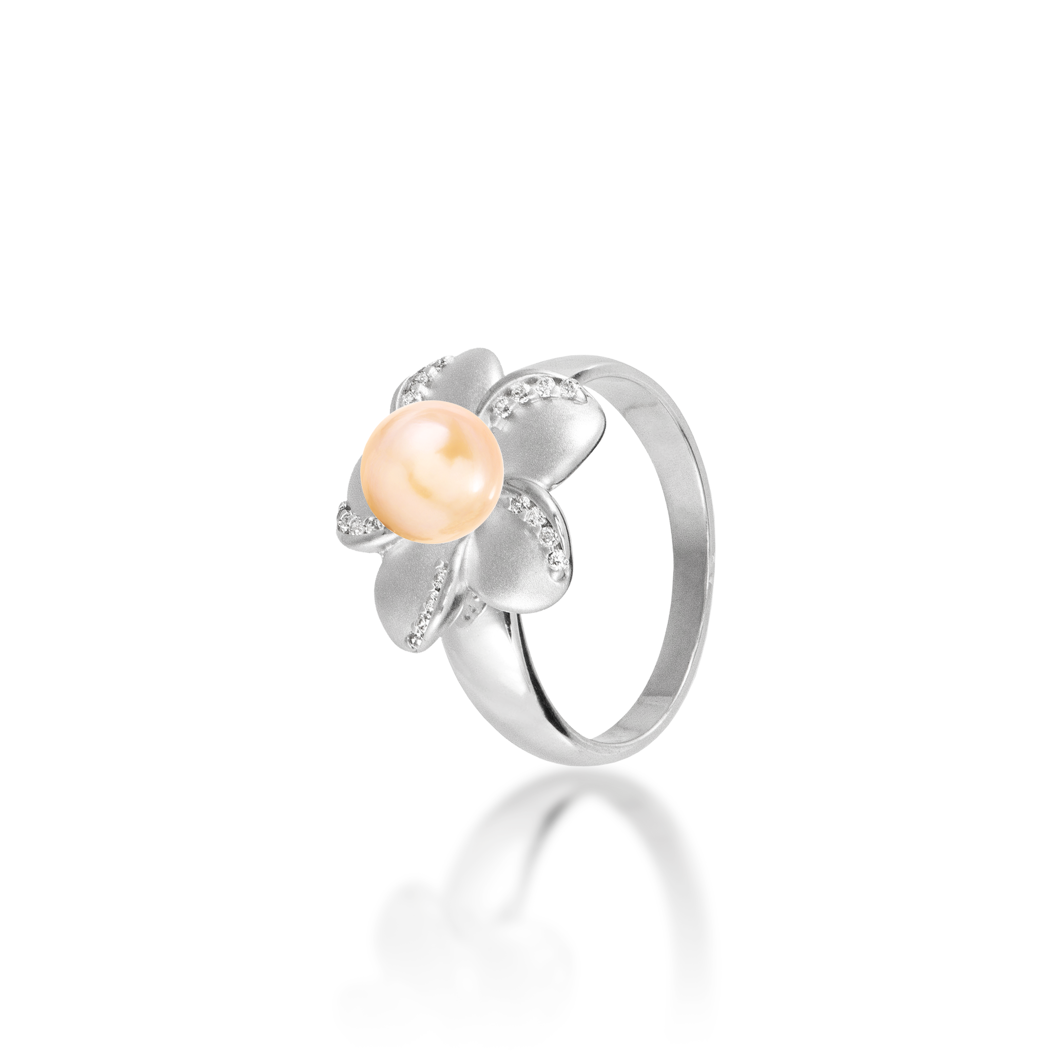 Pick A Pearl Plumeria Ring in Sterling Silver with Cubic Zirconia