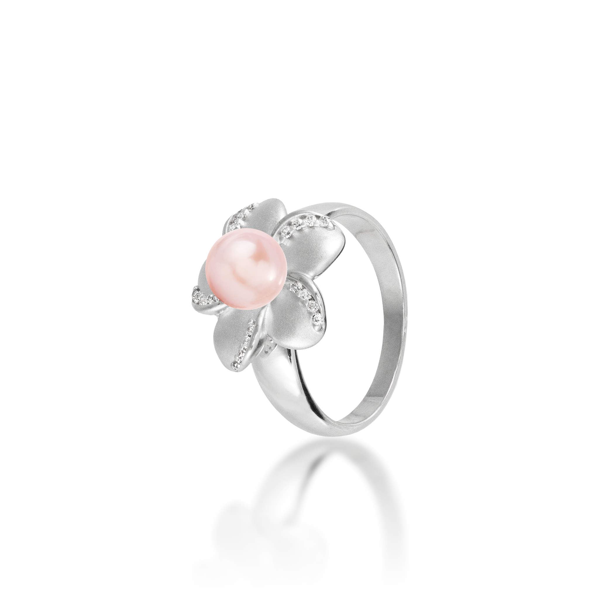 Pick A Pearl Plumeria Ring in Sterling Silver with Cubic Zirconia