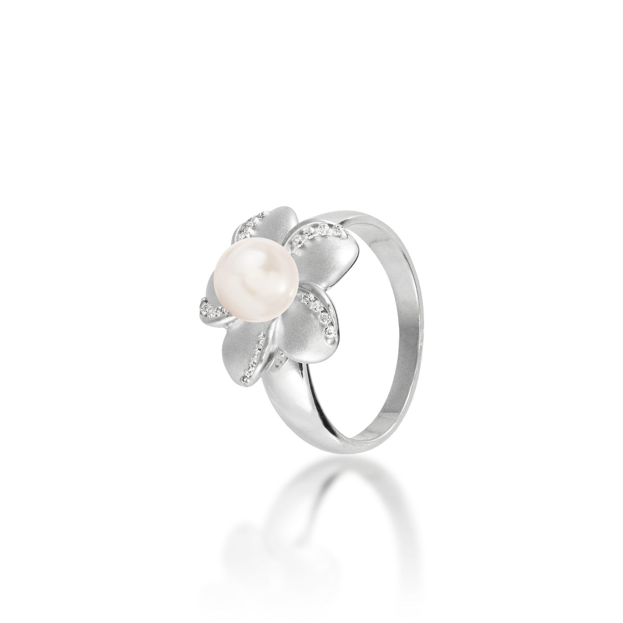 Pick A Pearl Plumeria Ring in Sterling Silver with Cubic Zirconia