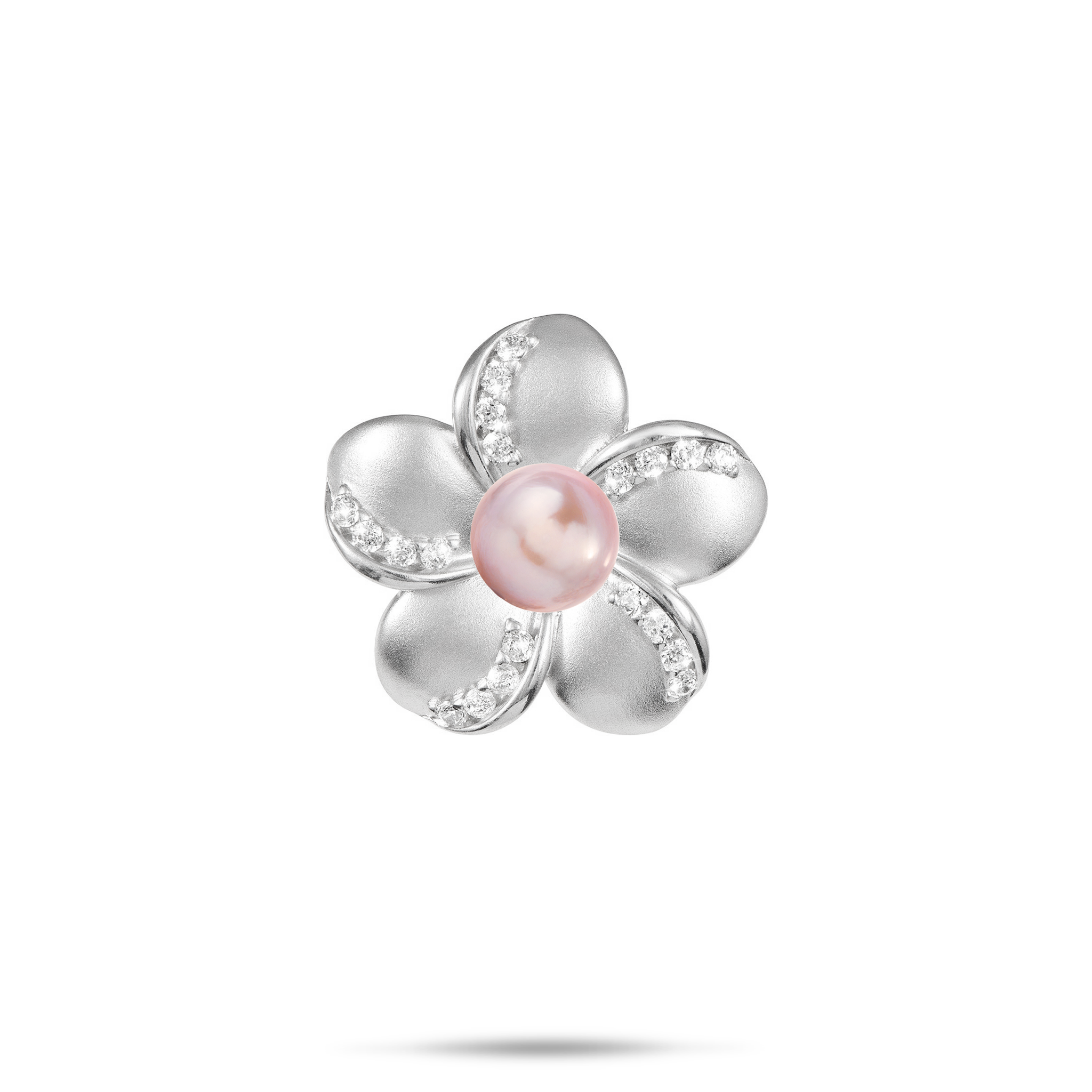 Pick A Pearl Plumeria Pendant in Sterling Silver with Cubic Zirconia - 20mm