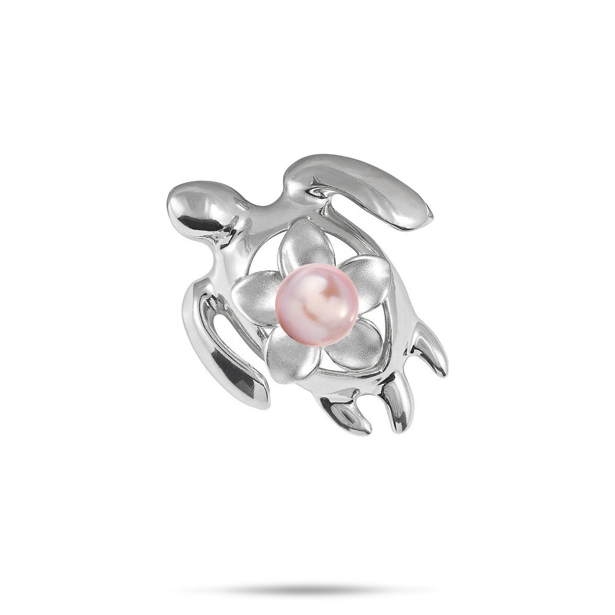 Pick A Pearl Plumeria Honu Pendant in Sterling Silver - 23mm